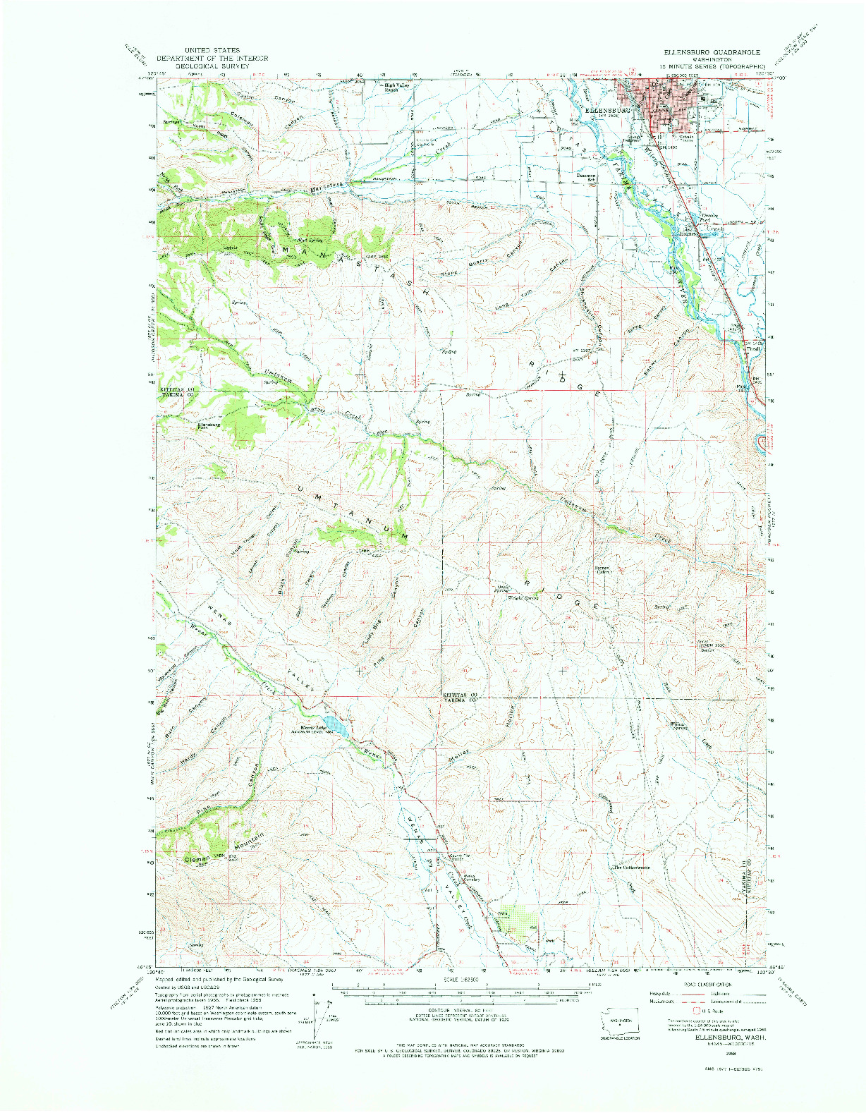 USGS 1:62500-SCALE QUADRANGLE FOR ELLENSBURG, WA 1958