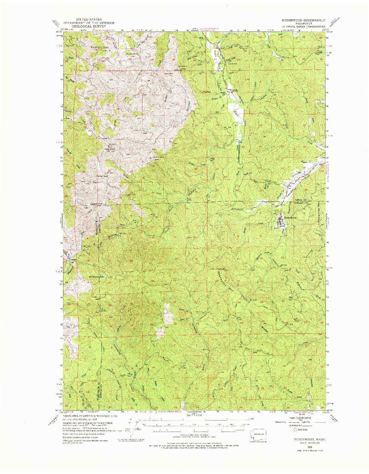 USGS 1:62500-SCALE QUADRANGLE FOR RYDERWOOD, WA 1953