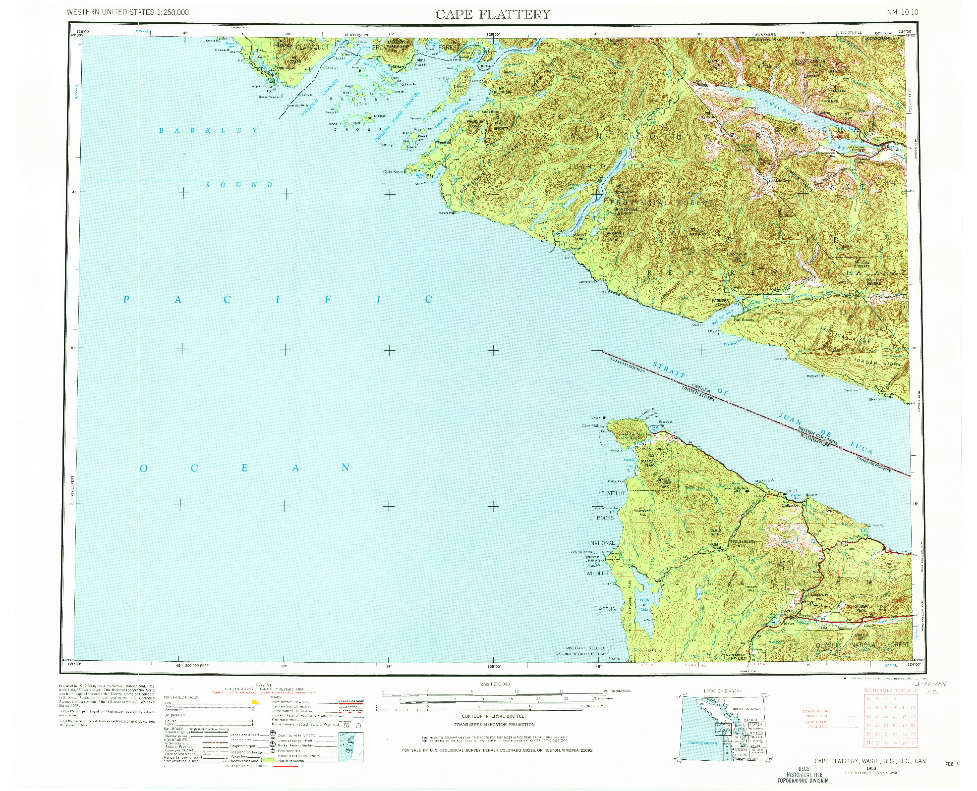 USGS 1:250000-SCALE QUADRANGLE FOR CAPE FLATTERY, WA 1953