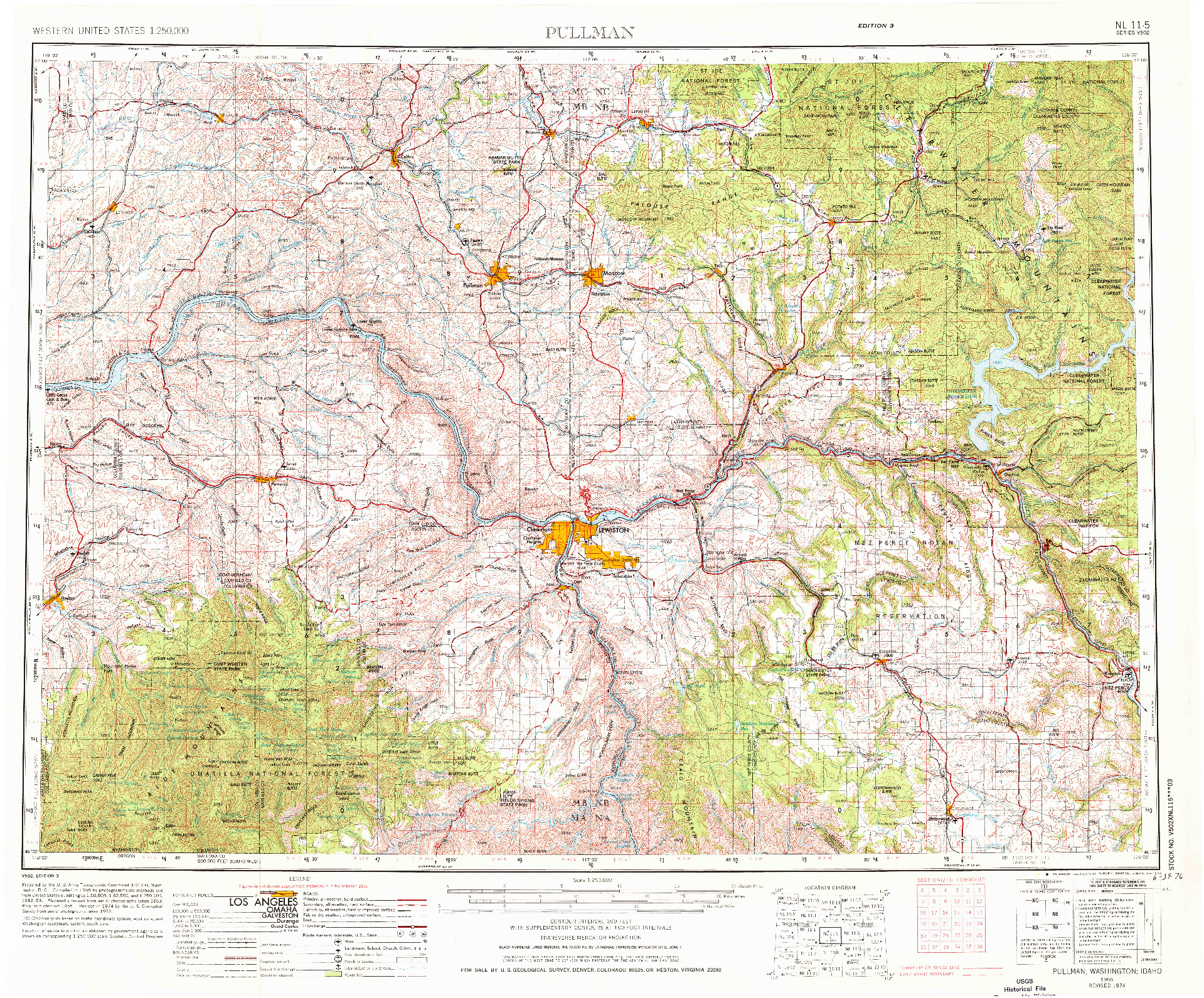 USGS 1:250000-SCALE QUADRANGLE FOR PULLMAN, WA 1955