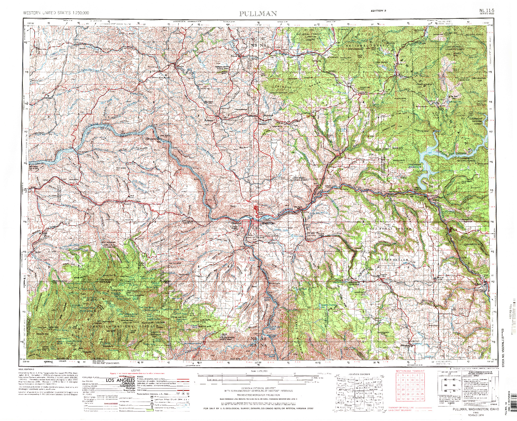 USGS 1:250000-SCALE QUADRANGLE FOR PULLMAN, WA 1955