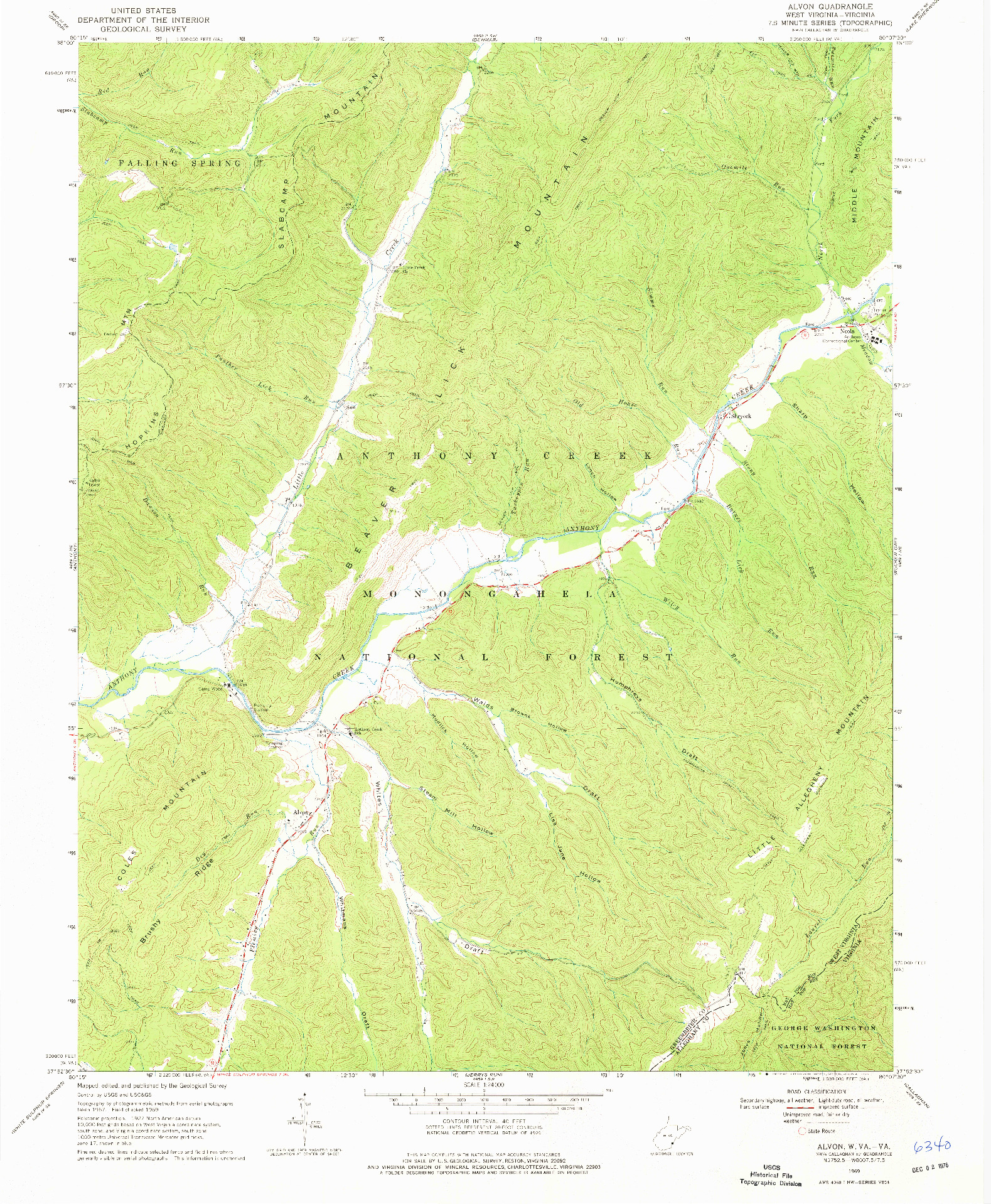 USGS 1:24000-SCALE QUADRANGLE FOR ALVON, WV 1969