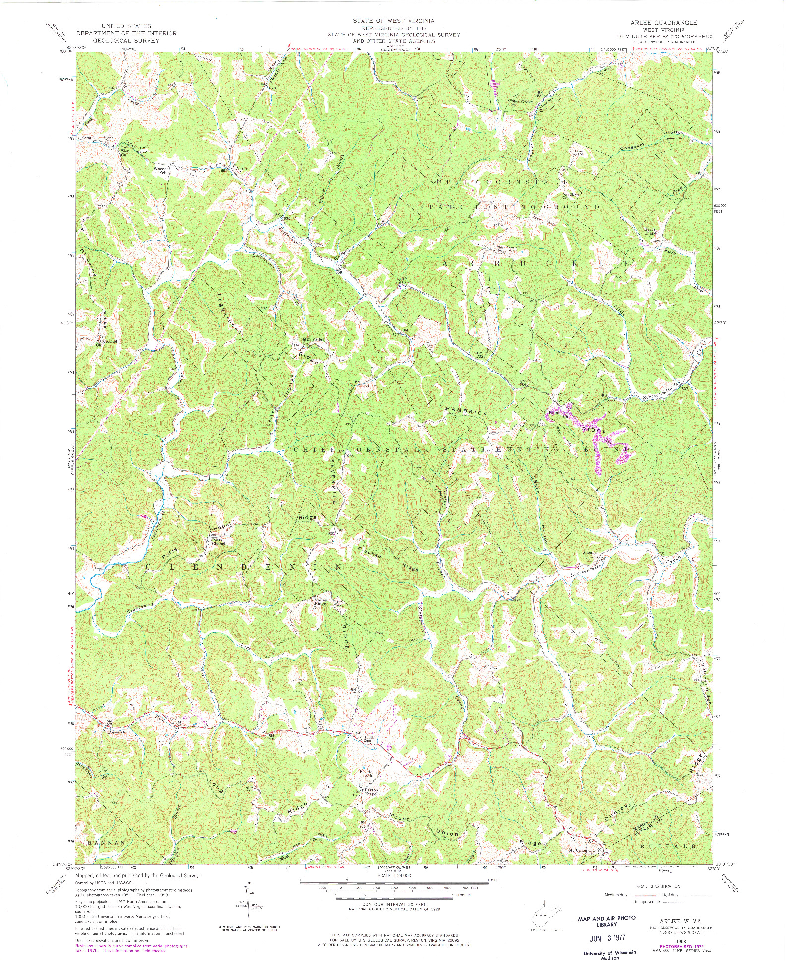 USGS 1:24000-SCALE QUADRANGLE FOR ARLEE, WV 1958