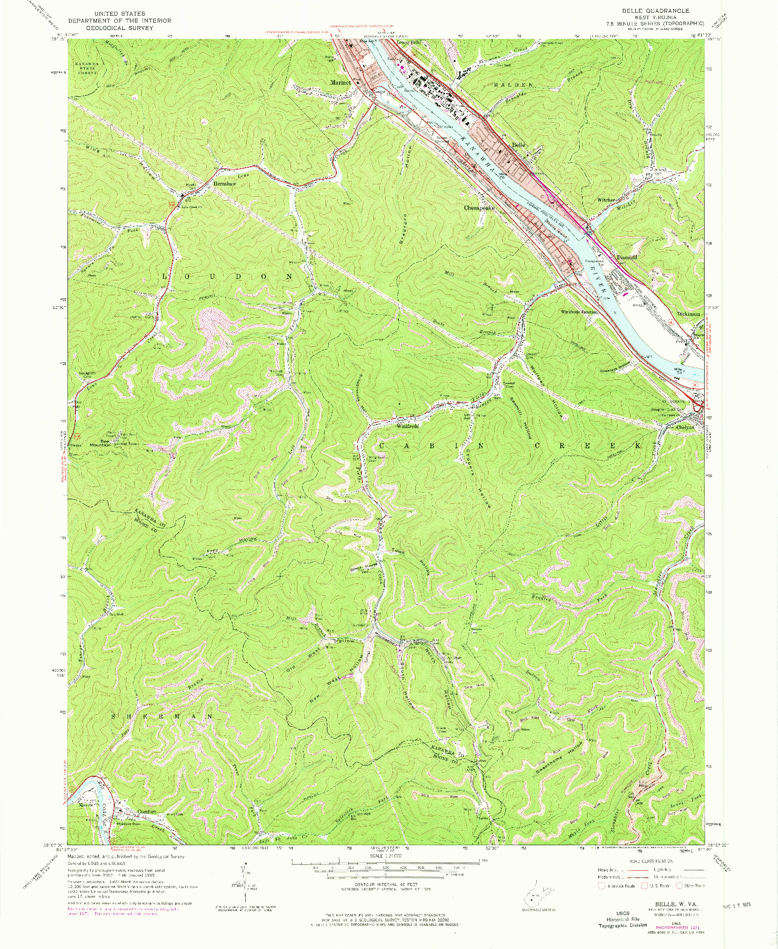 USGS 1:24000-SCALE QUADRANGLE FOR BELLE, WV 1965