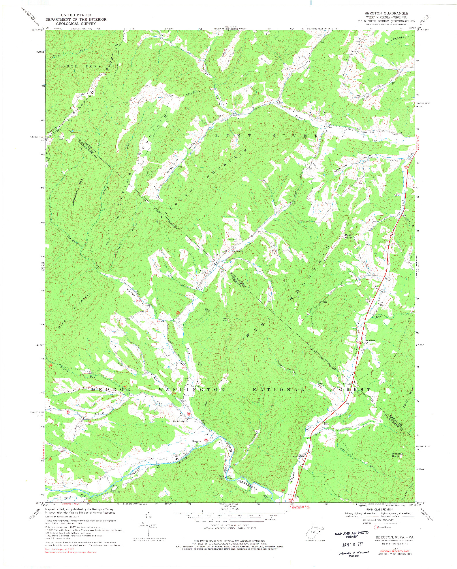 USGS 1:24000-SCALE QUADRANGLE FOR BERGTON, WV 1967