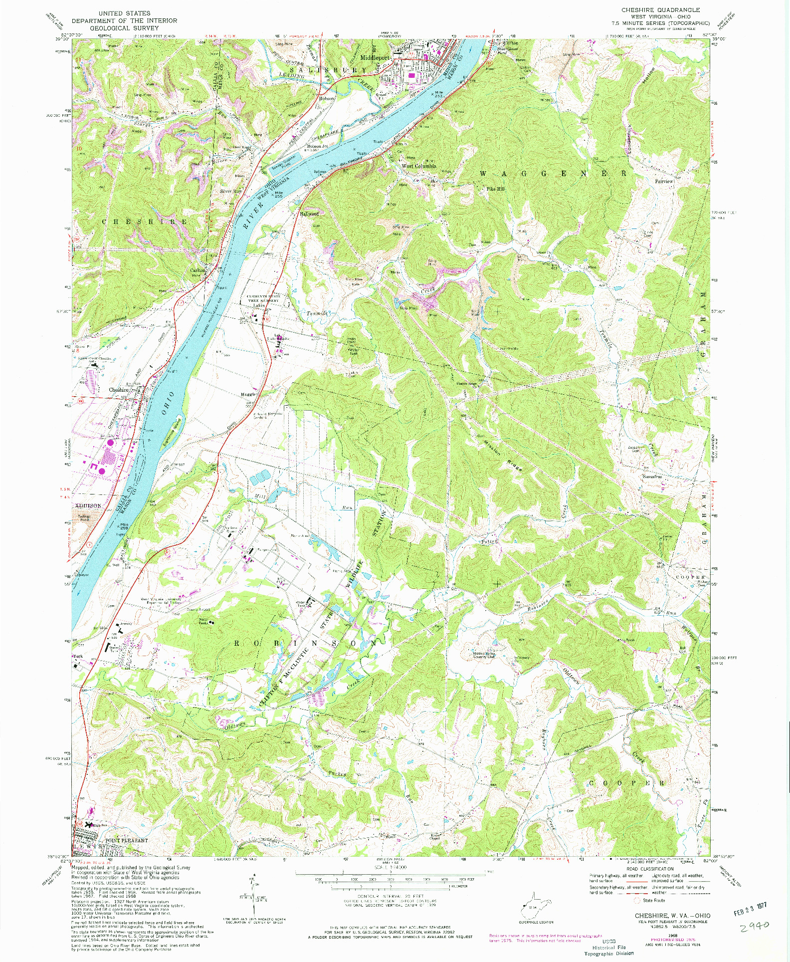 USGS 1:24000-SCALE QUADRANGLE FOR CHESHIRE, WV 1968
