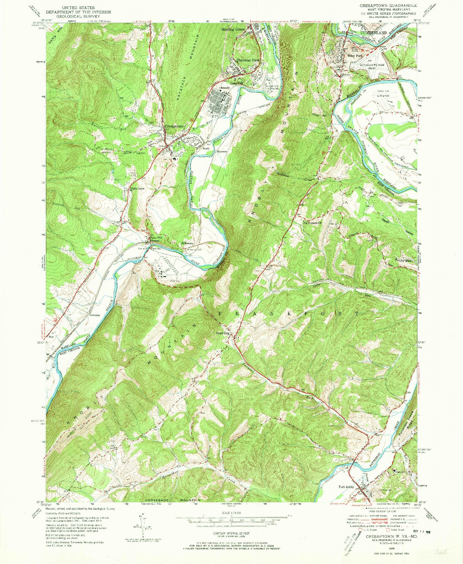 USGS 1:24000-SCALE QUADRANGLE FOR CRESAPTOWN, WV 1949