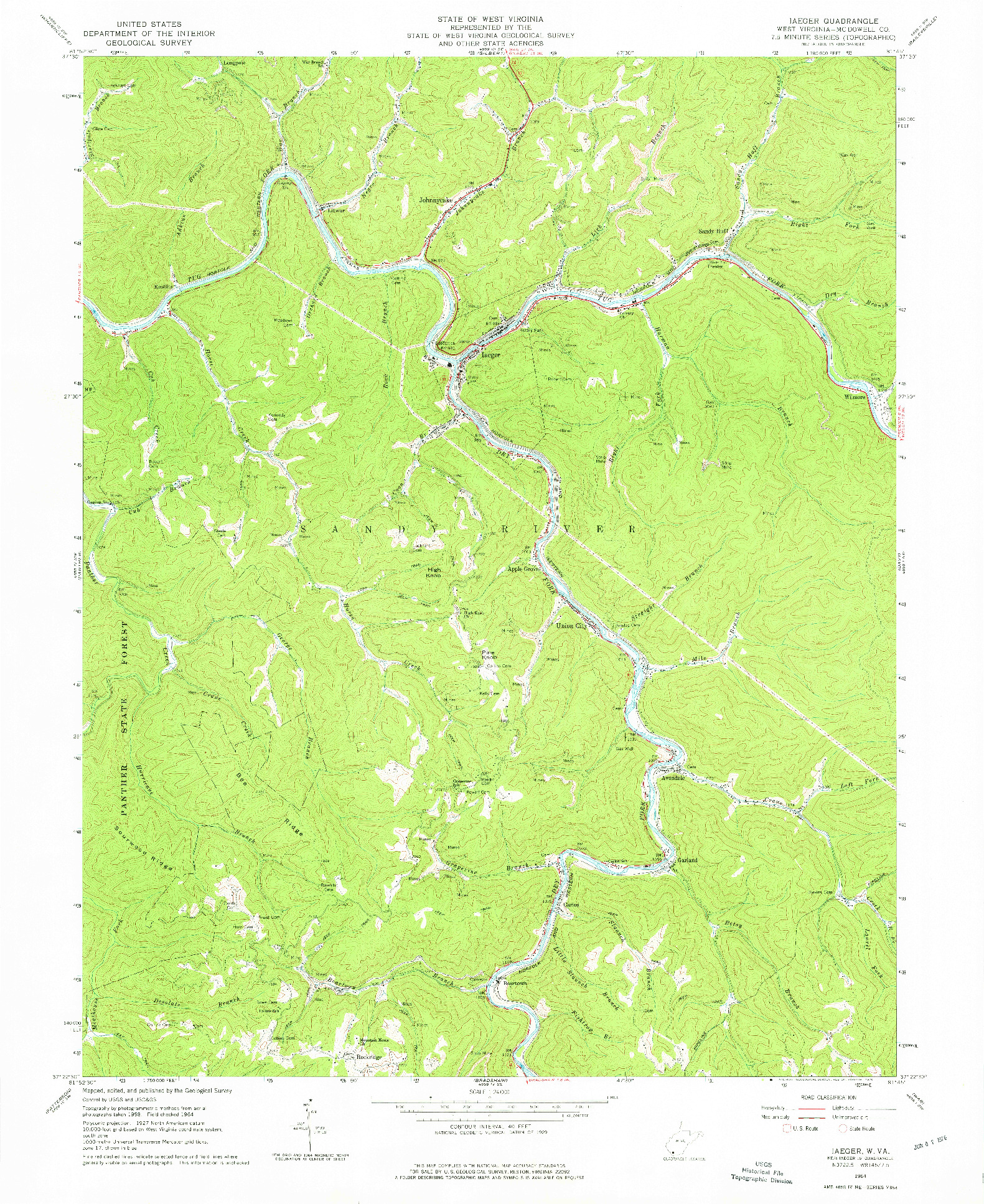 USGS 1:24000-SCALE QUADRANGLE FOR IAEGER, WV 1964