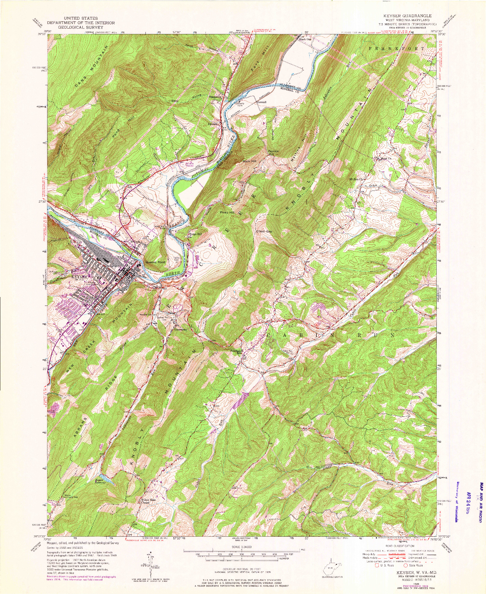 USGS 1:24000-SCALE QUADRANGLE FOR KEYSER, WV 1949