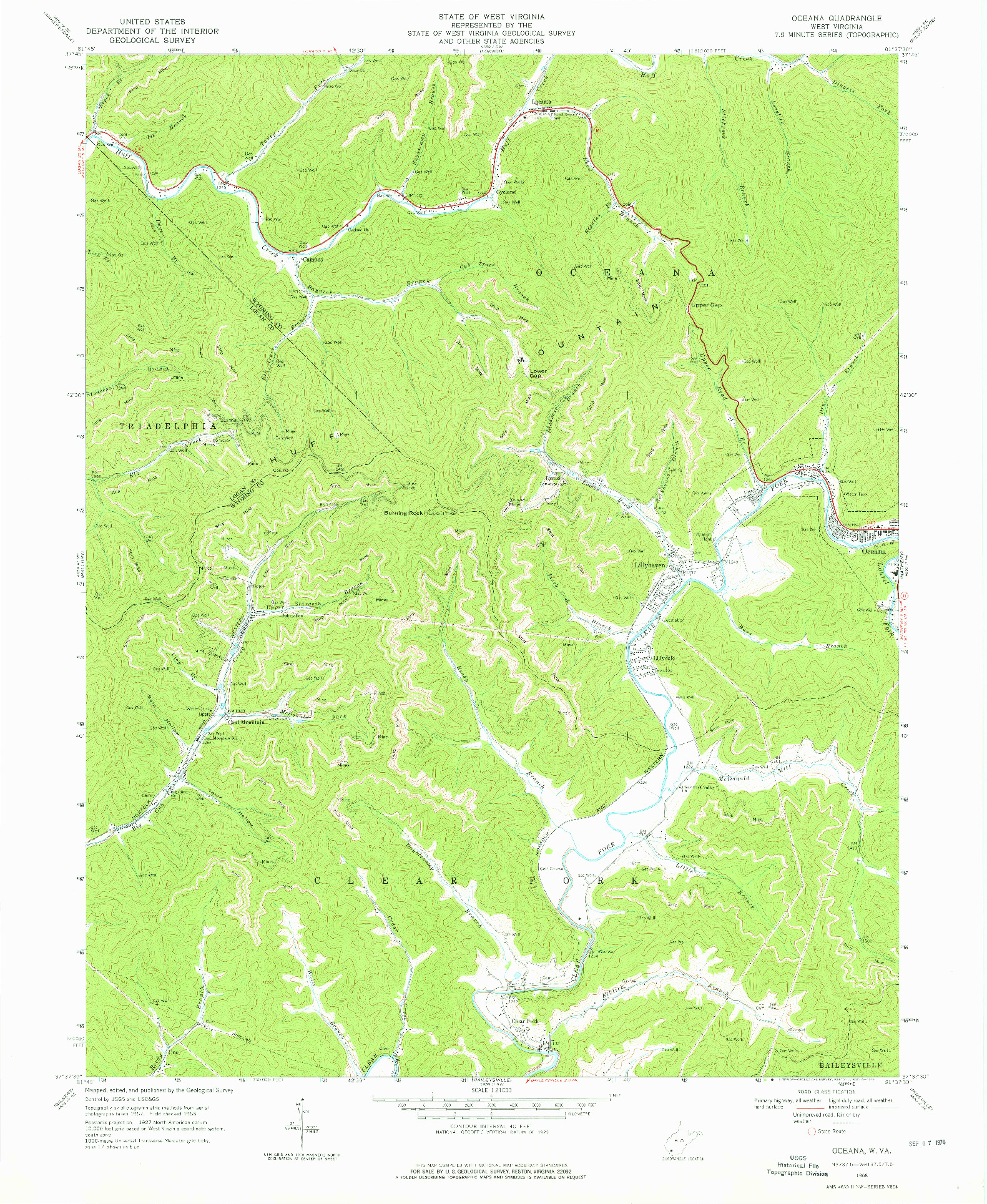 USGS 1:24000-SCALE QUADRANGLE FOR OCEANA, WV 1968