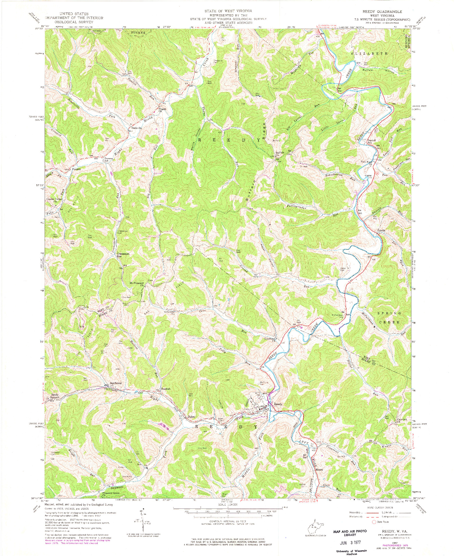 USGS 1:24000-SCALE QUADRANGLE FOR REEDY, WV 1957