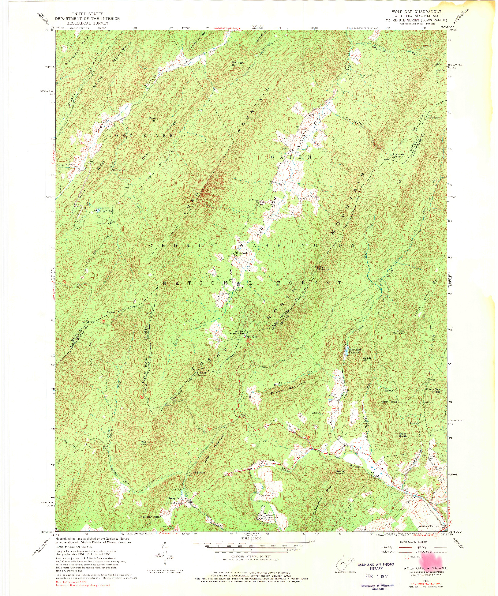 USGS 1:24000-SCALE QUADRANGLE FOR WOLF GAP, WV 1966