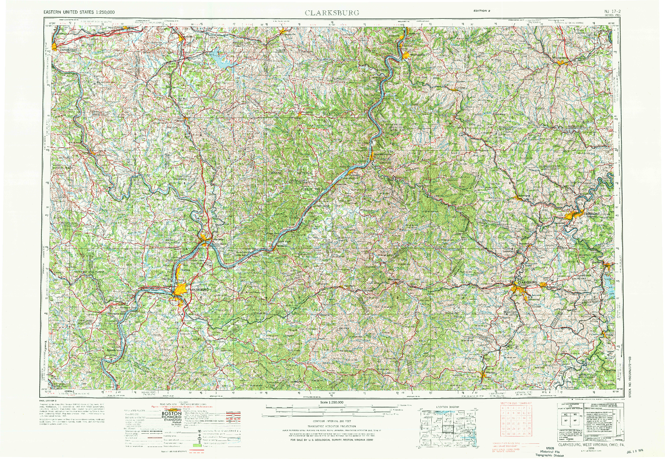 USGS 1:250000-SCALE QUADRANGLE FOR CLARKSBURG, WV 1956