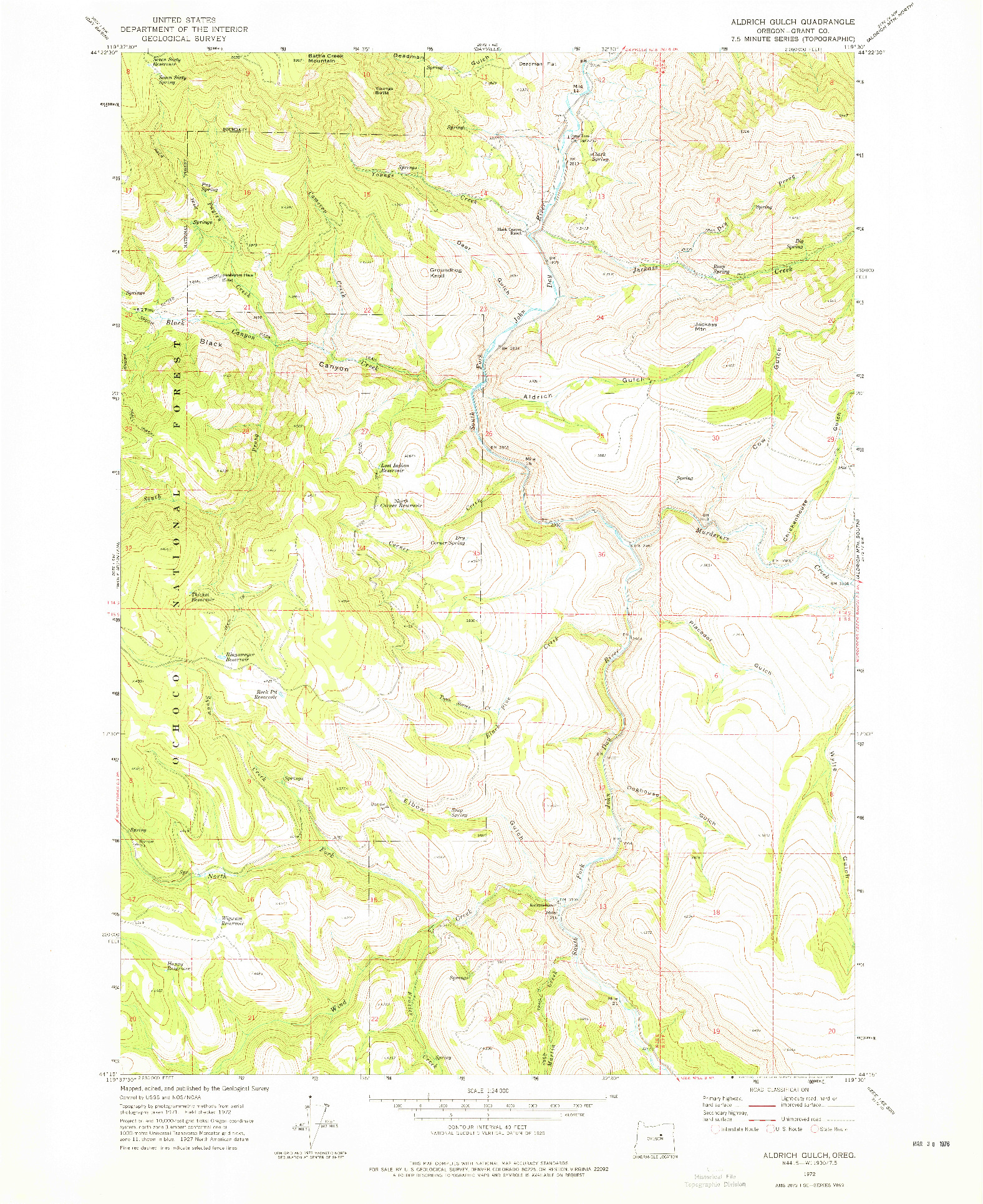 USGS 1:24000-SCALE QUADRANGLE FOR ALDRICH GULCH, OR 1972