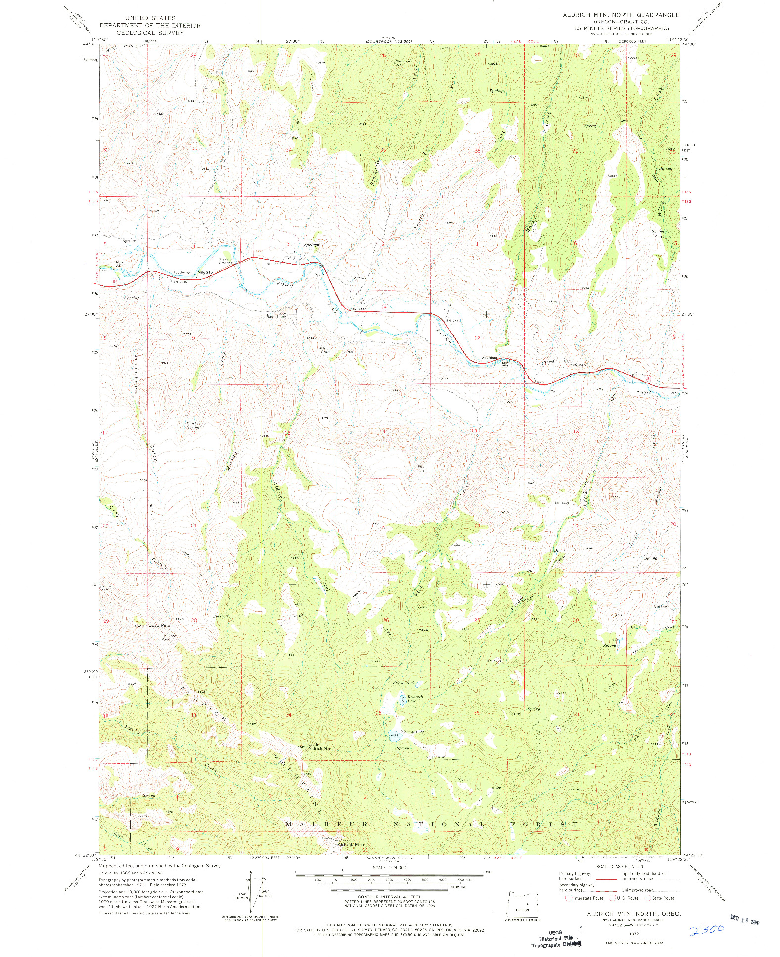 USGS 1:24000-SCALE QUADRANGLE FOR ALDRICH MOUNTAIN NORTH, OR 1972