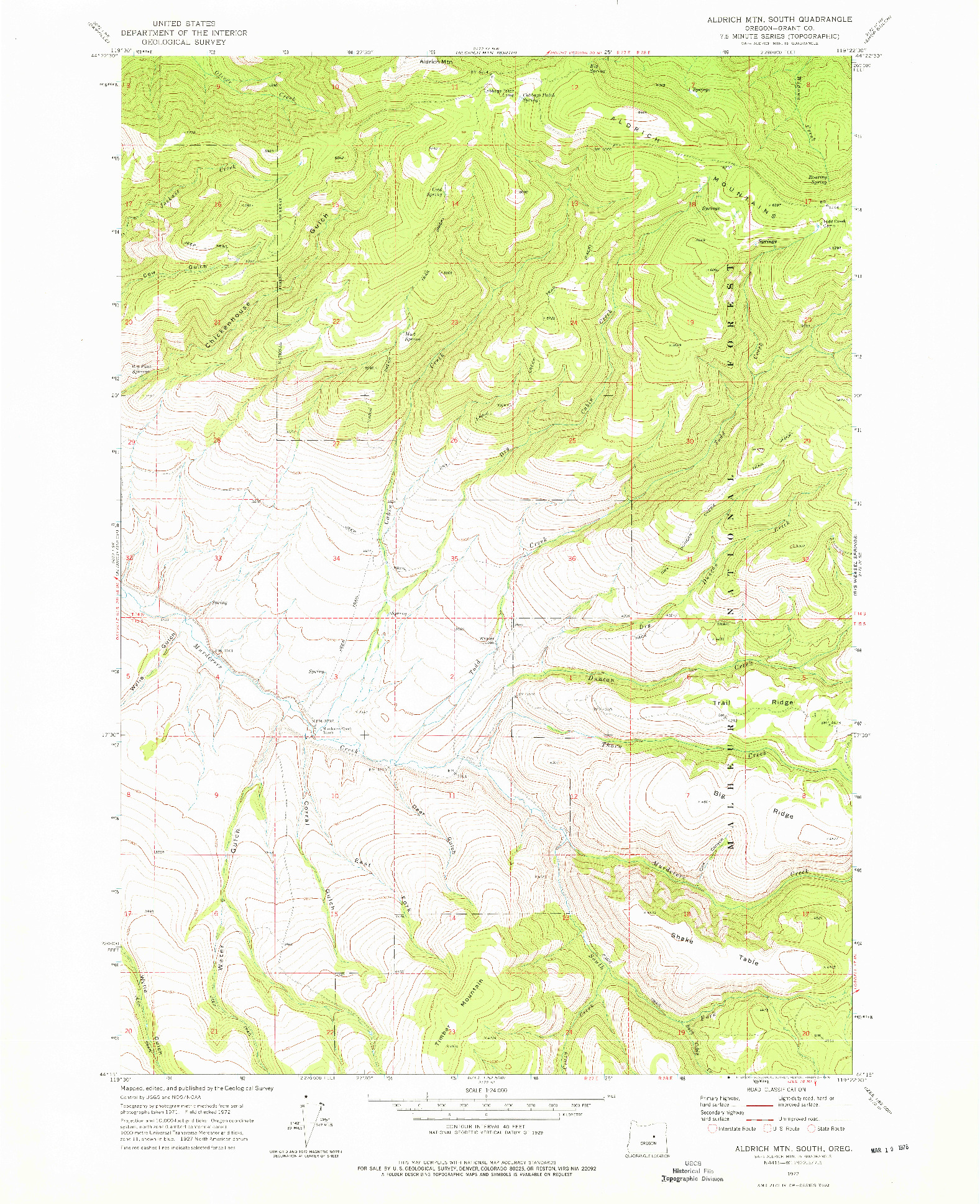 USGS 1:24000-SCALE QUADRANGLE FOR ALDRICH MOUNTAIN SOUTH, OR 1972