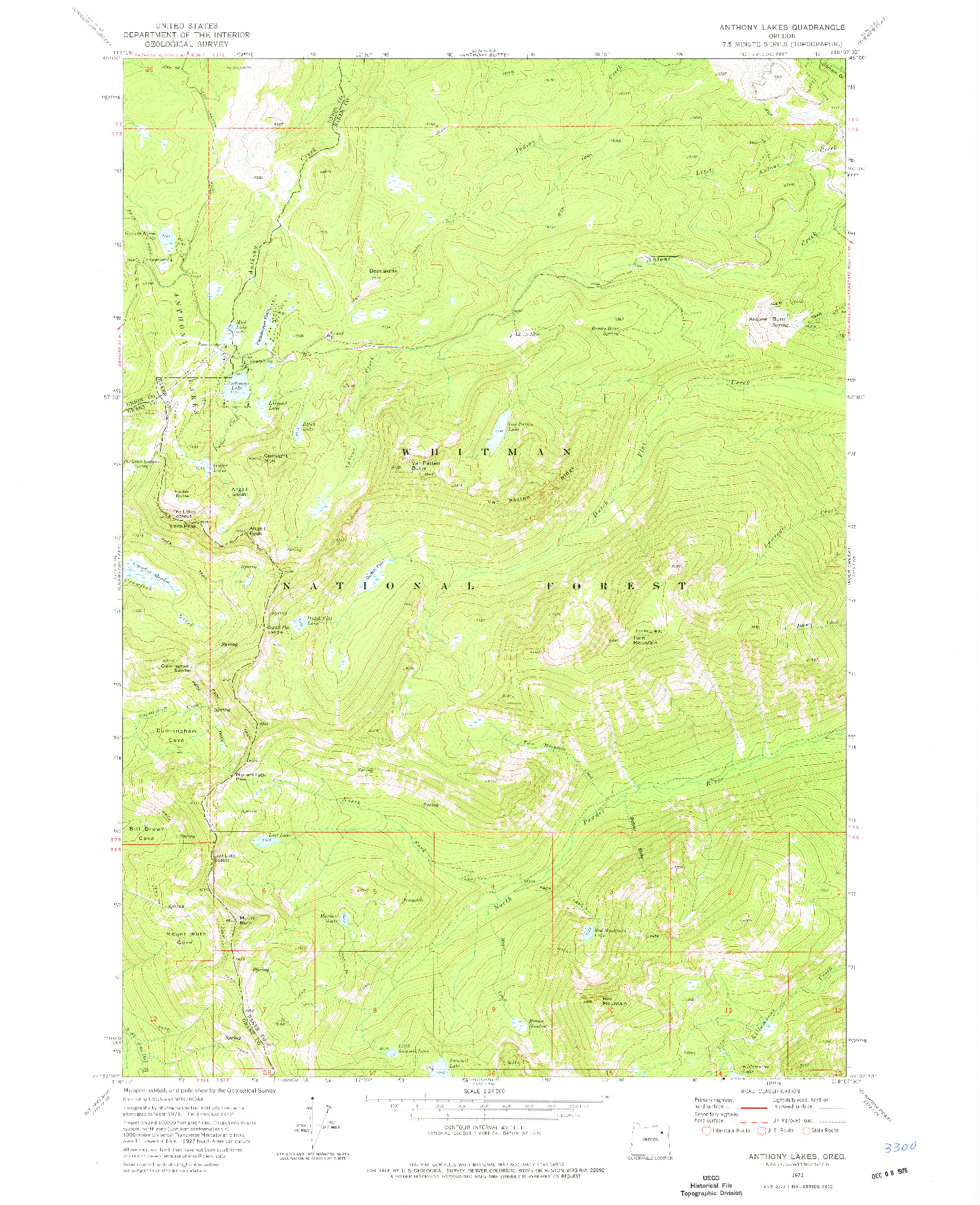 USGS 1:24000-SCALE QUADRANGLE FOR ANTHONY LAKES, OR 1972