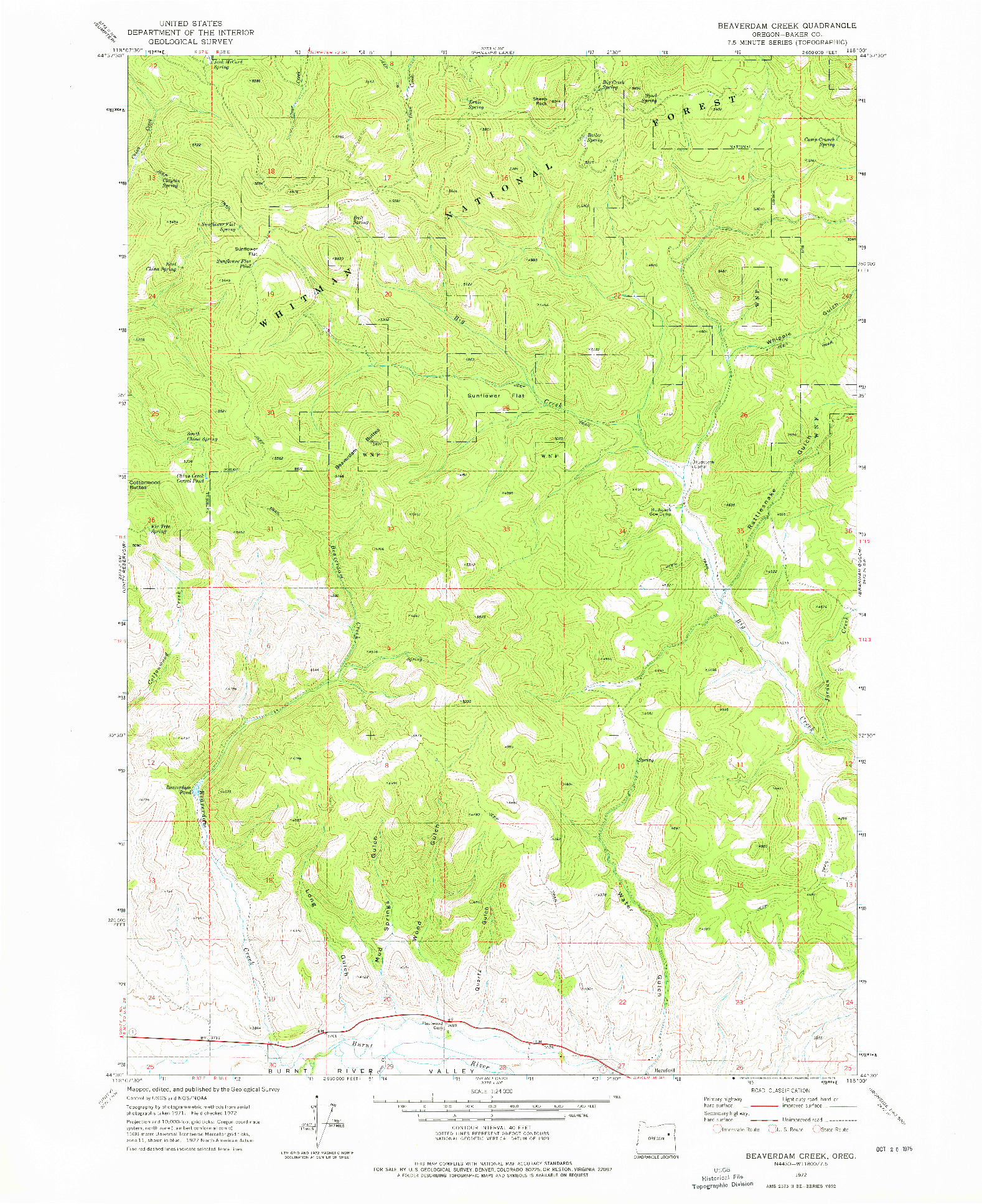 USGS 1:24000-SCALE QUADRANGLE FOR BEAVERDAM CREEK, OR 1972