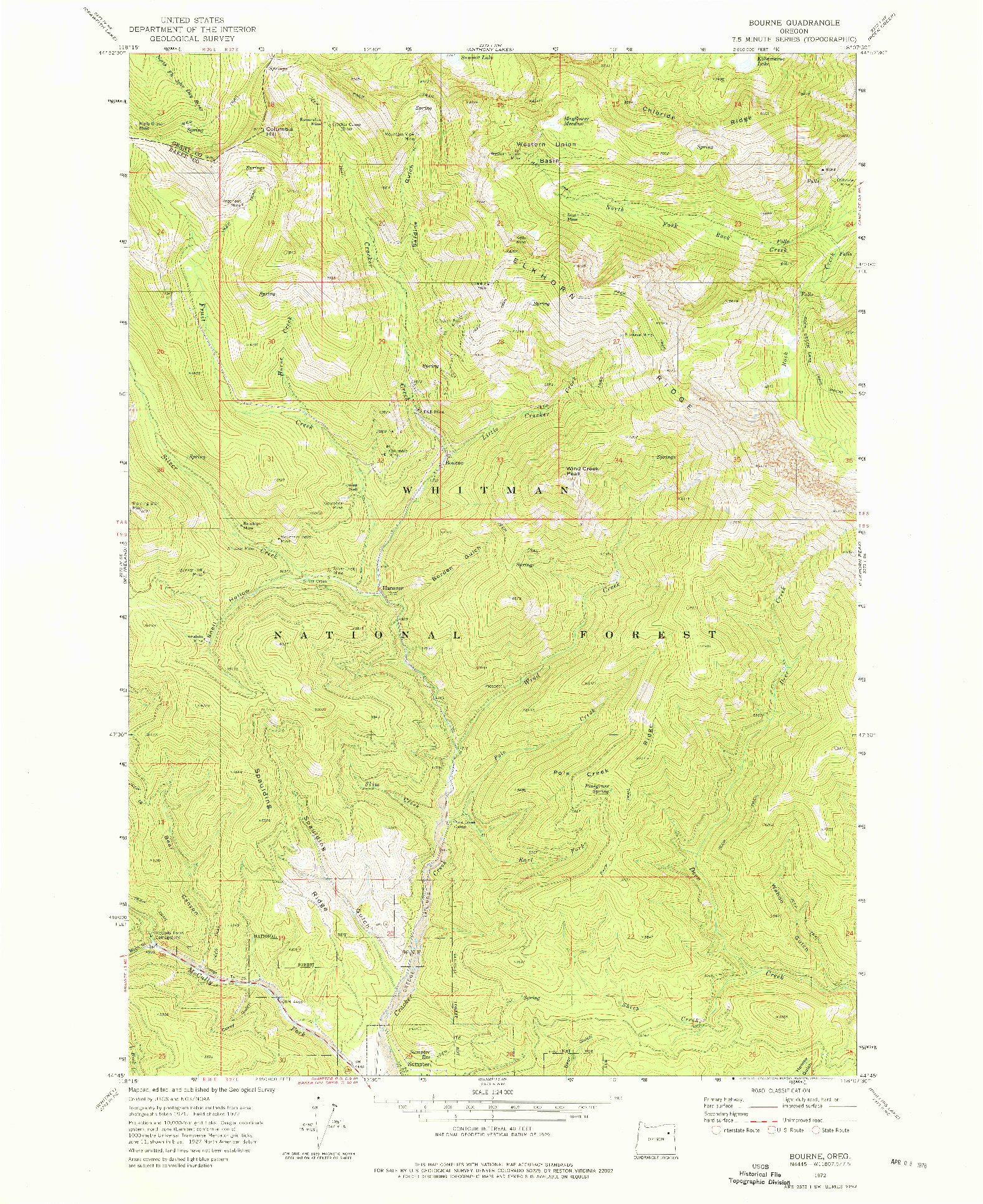 USGS 1:24000-SCALE QUADRANGLE FOR BOURNE, OR 1972
