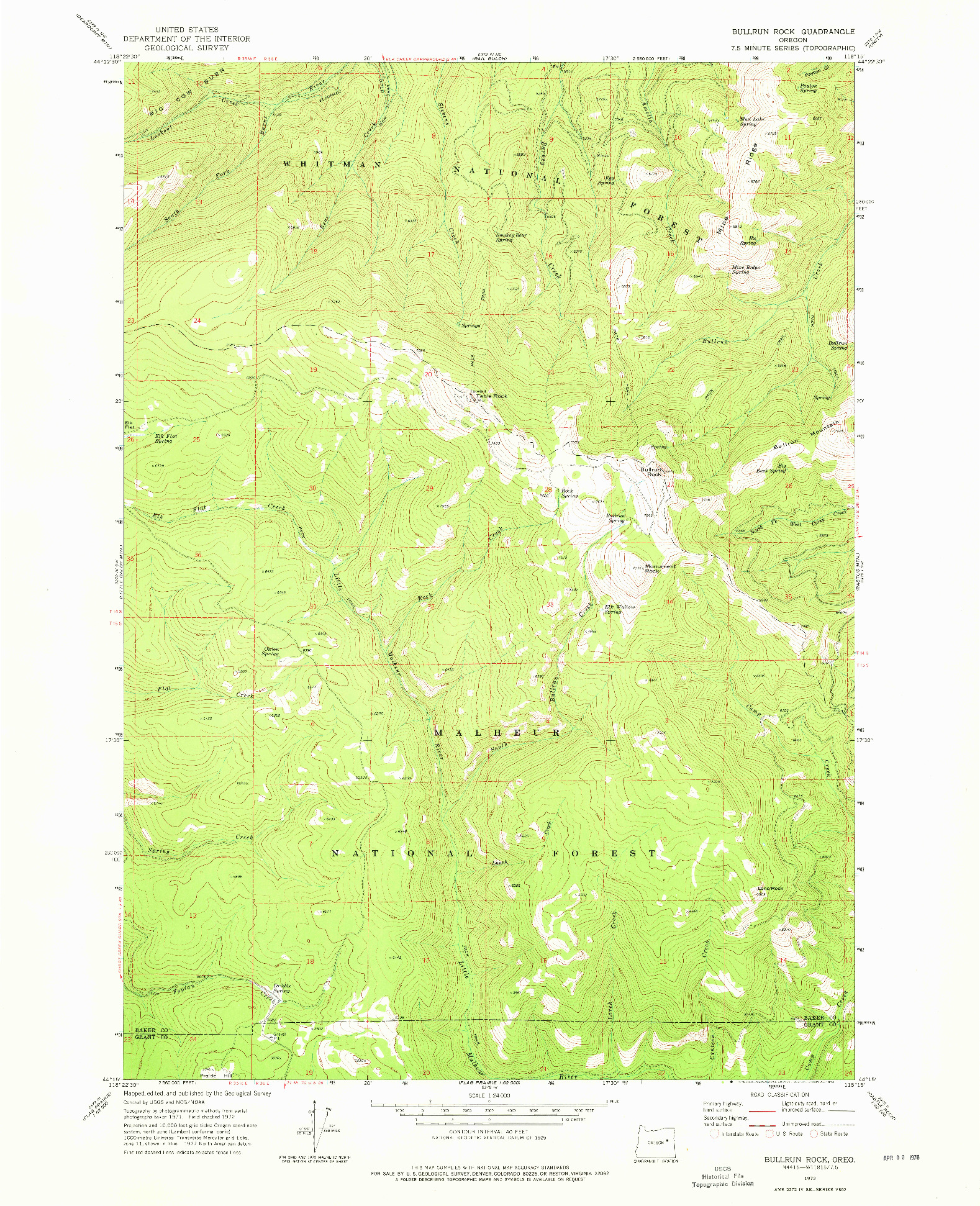 USGS 1:24000-SCALE QUADRANGLE FOR BULLRUN ROCK, OR 1972