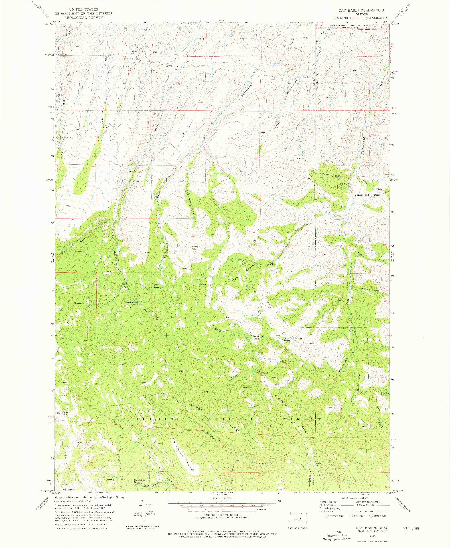 USGS 1:24000-SCALE QUADRANGLE FOR DAY BASIN, OR 1972