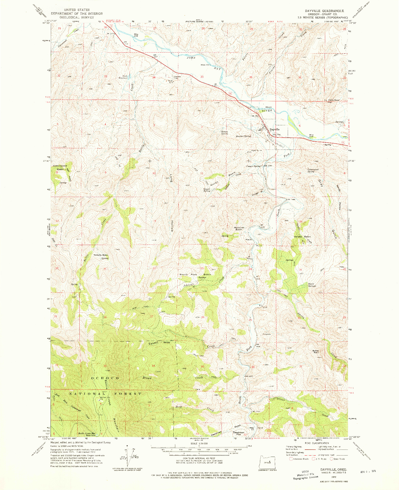 USGS 1:24000-SCALE QUADRANGLE FOR DAYVILLE, OR 1972