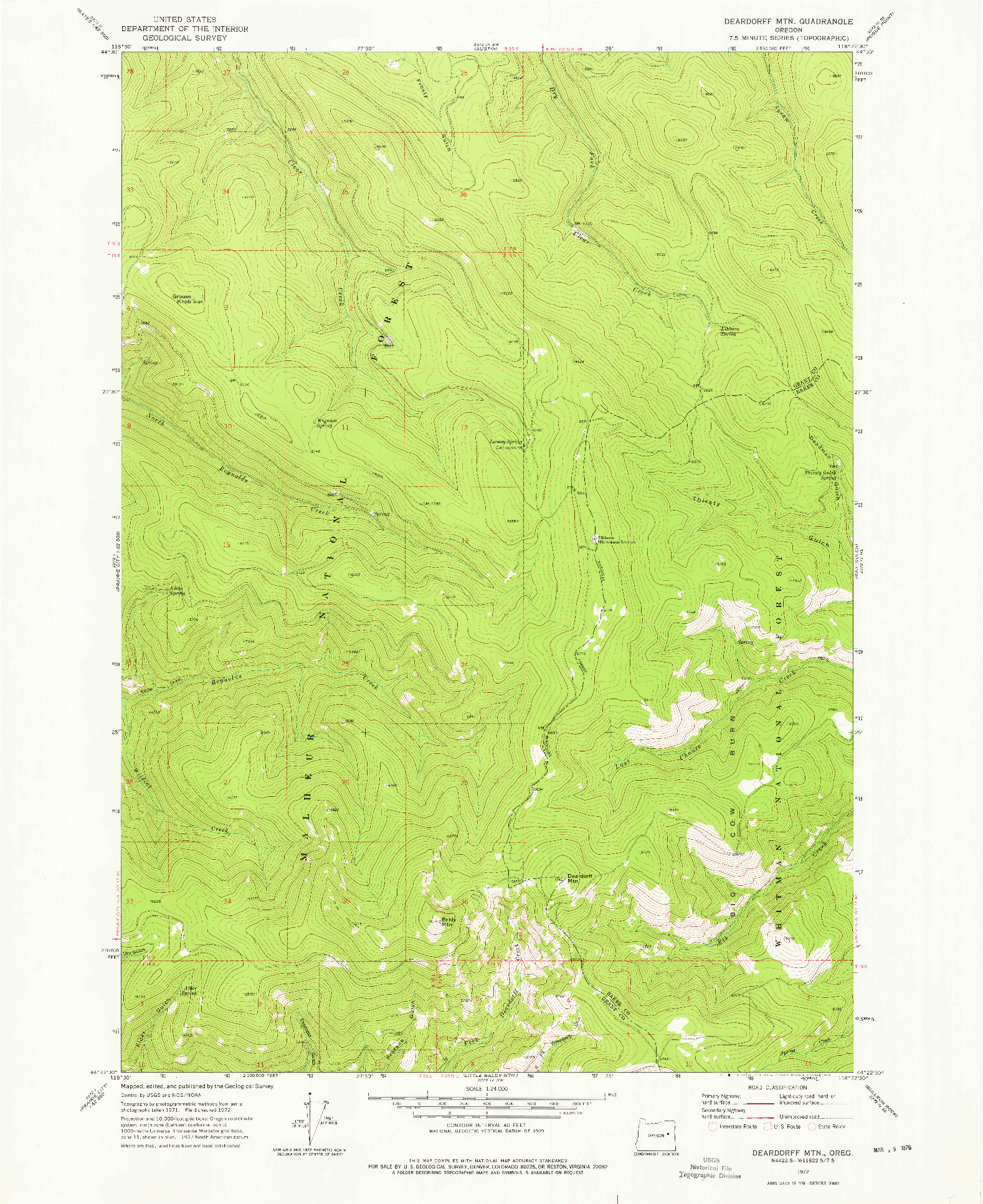 USGS 1:24000-SCALE QUADRANGLE FOR DEARDORFF MTN, OR 1972