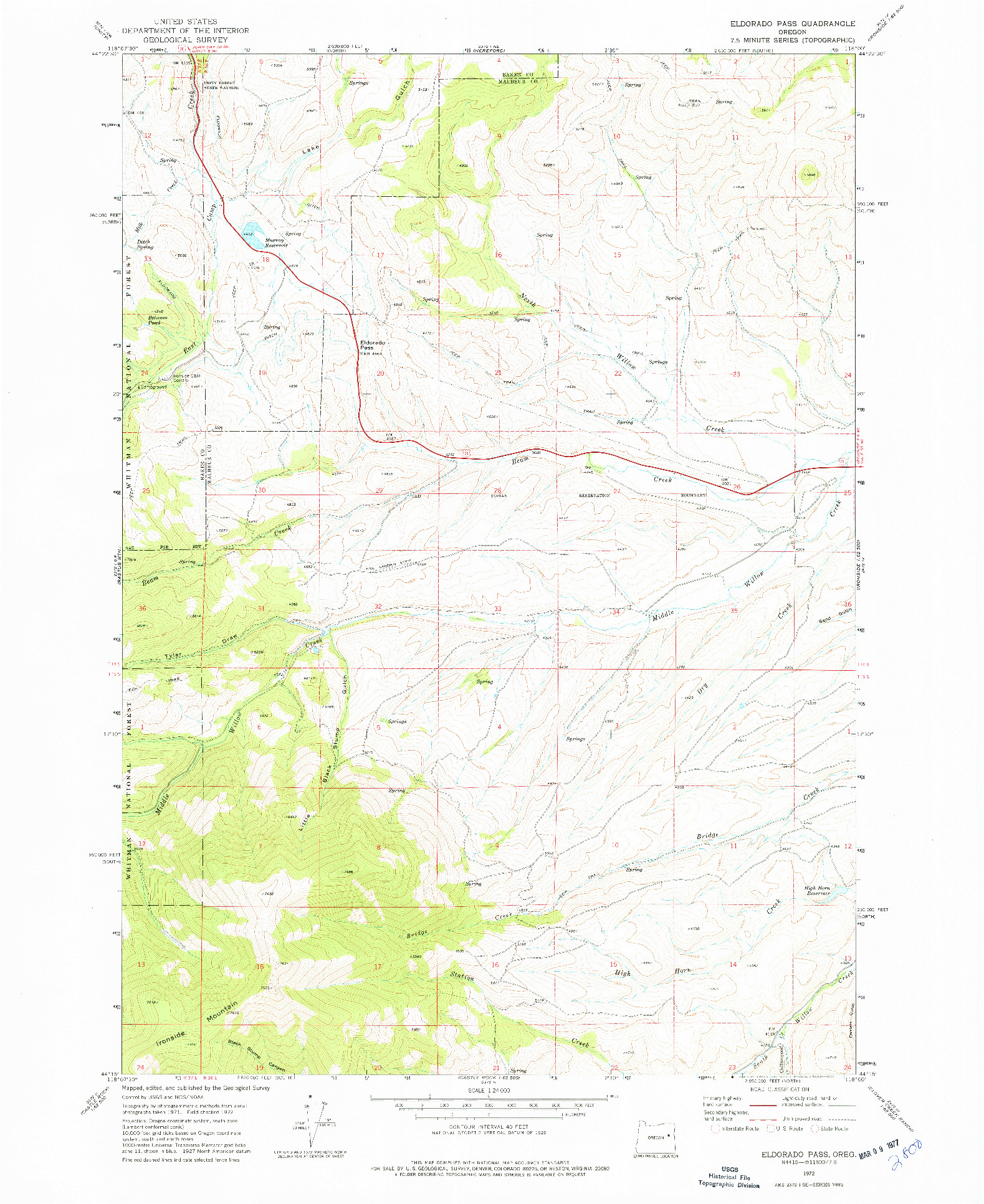 USGS 1:24000-SCALE QUADRANGLE FOR ELDORADO PASS, OR 1972