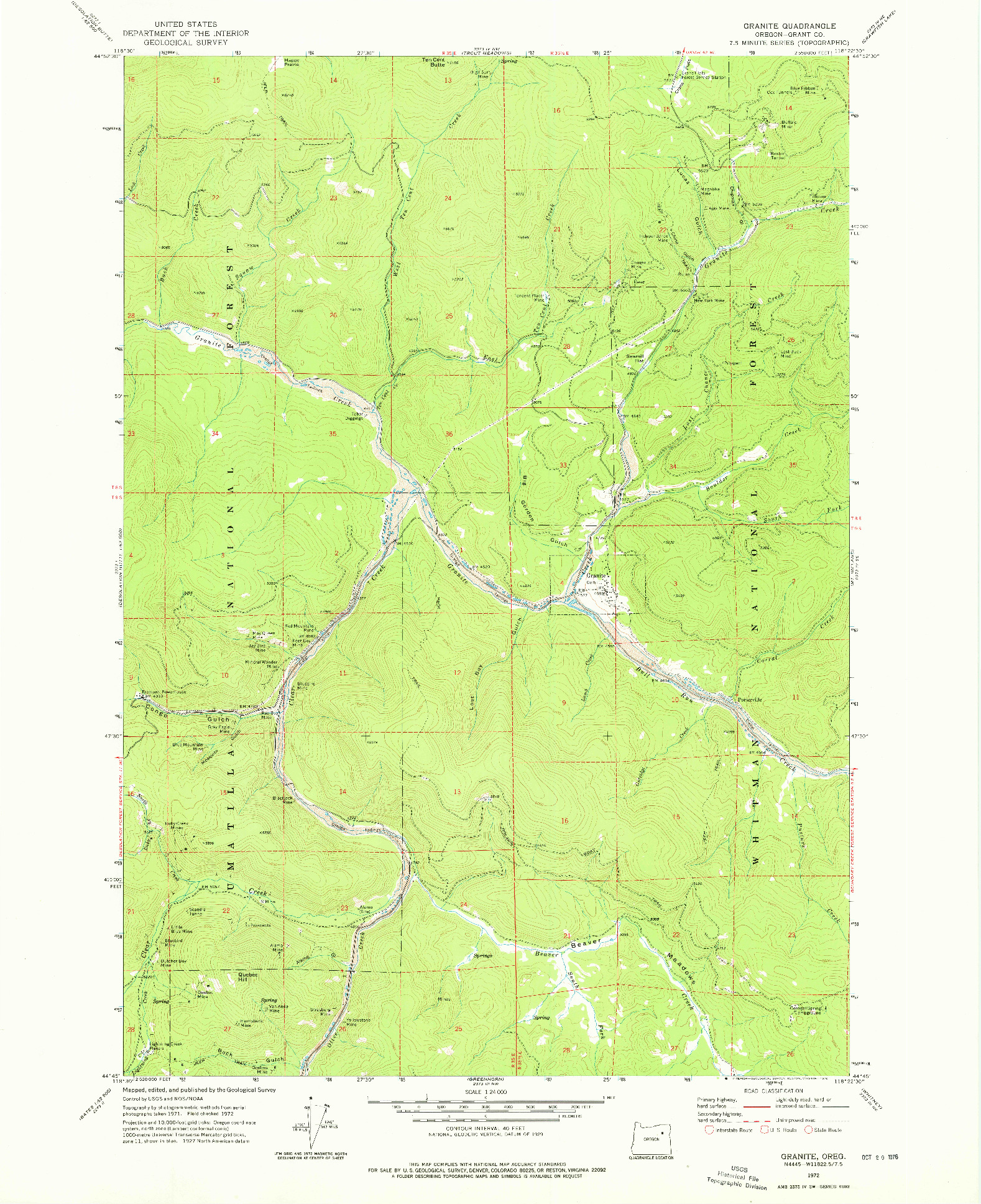 USGS 1:24000-SCALE QUADRANGLE FOR GRANITE, OR 1972