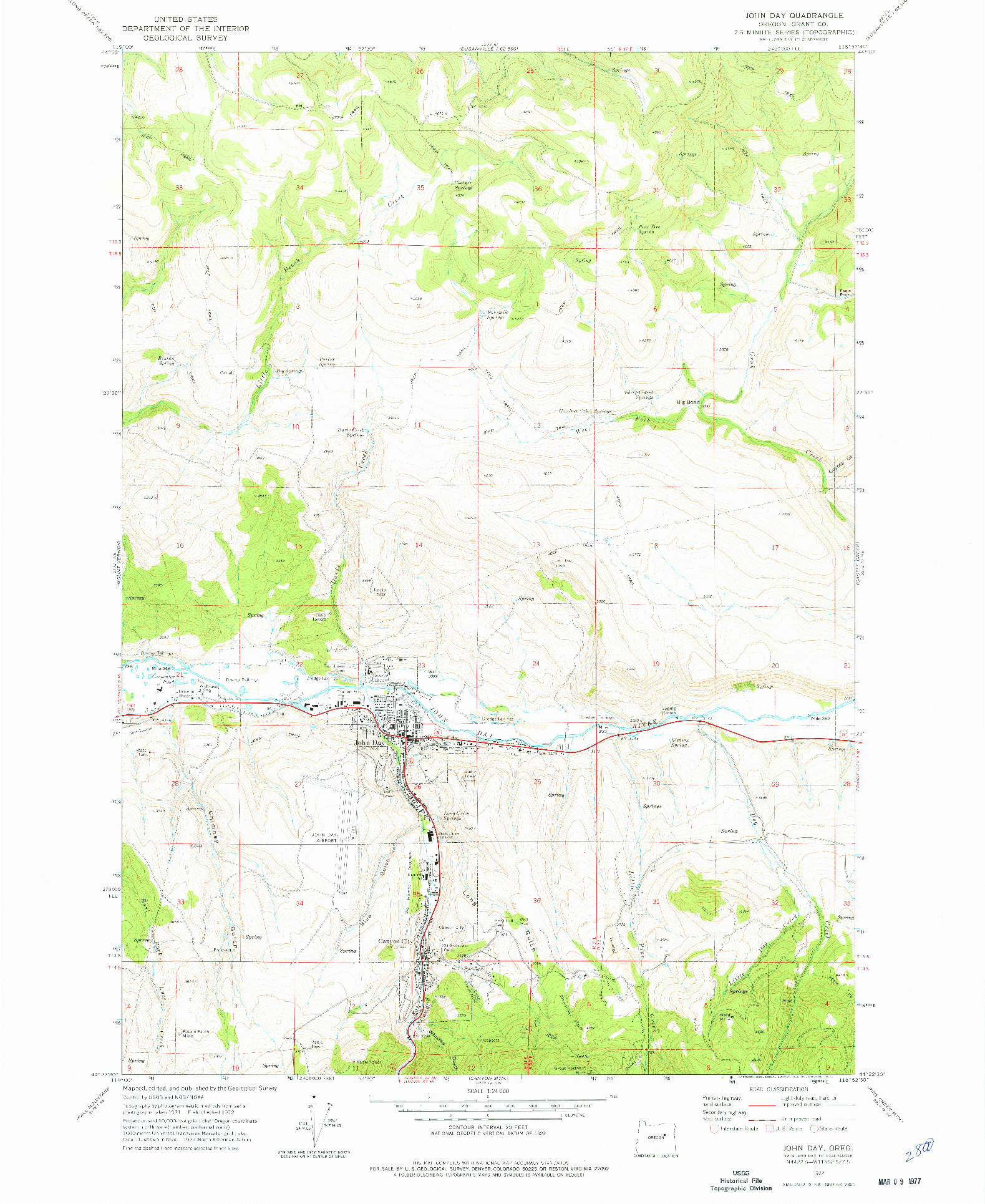 USGS 1:24000-SCALE QUADRANGLE FOR JOHN DAY, OR 1972