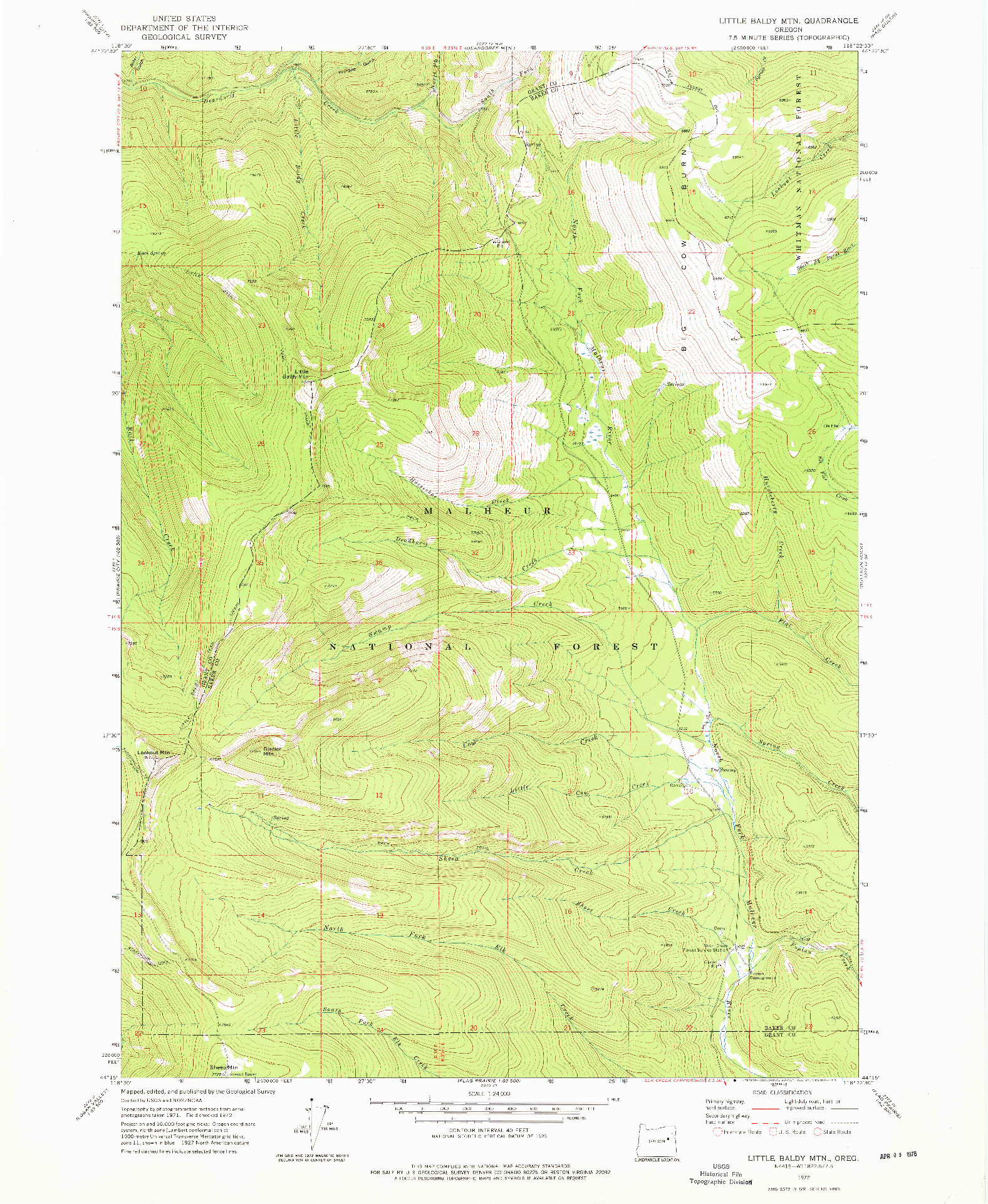 USGS 1:24000-SCALE QUADRANGLE FOR LITTLE BALDY MNT., OR 1972