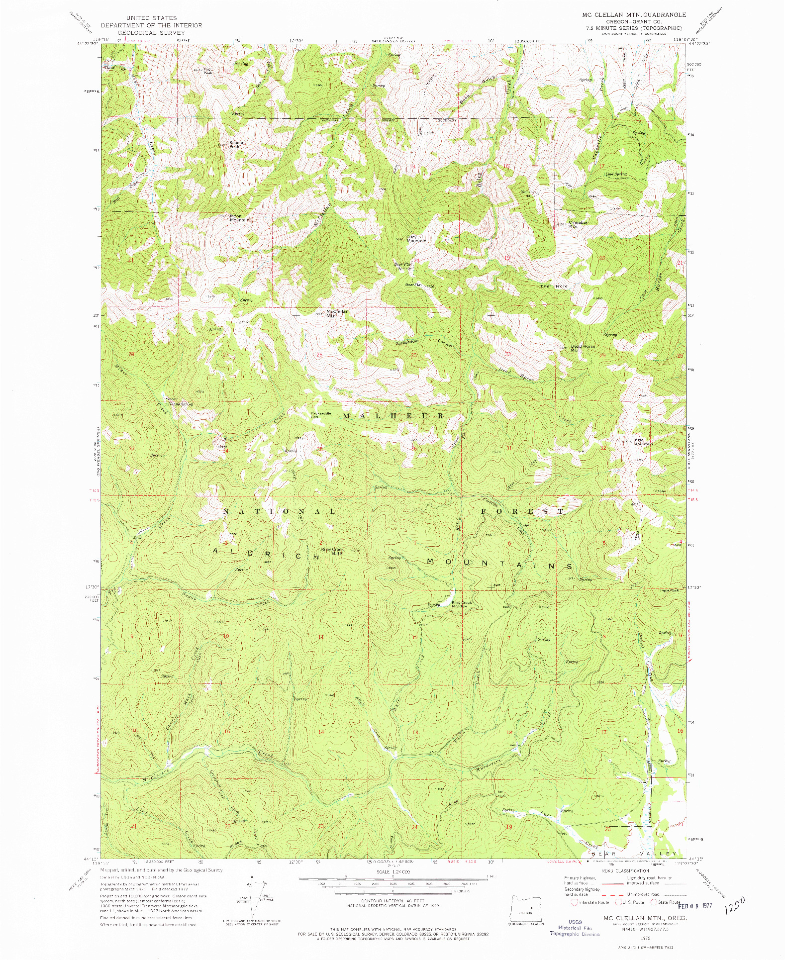 USGS 1:24000-SCALE QUADRANGLE FOR MC CLELLAN MTN, OR 1972