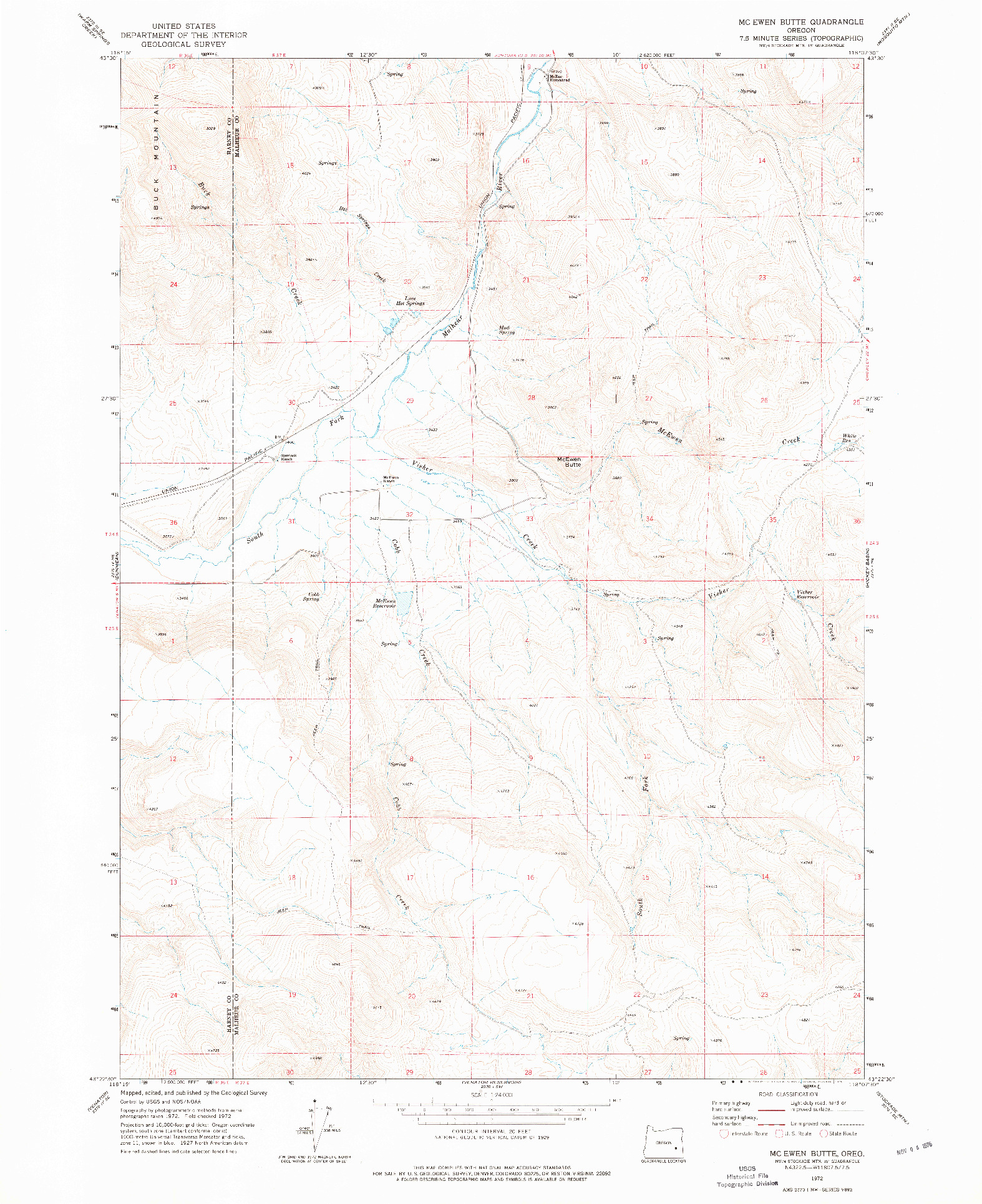 USGS 1:24000-SCALE QUADRANGLE FOR MC EWEN BUTTE, OR 1972