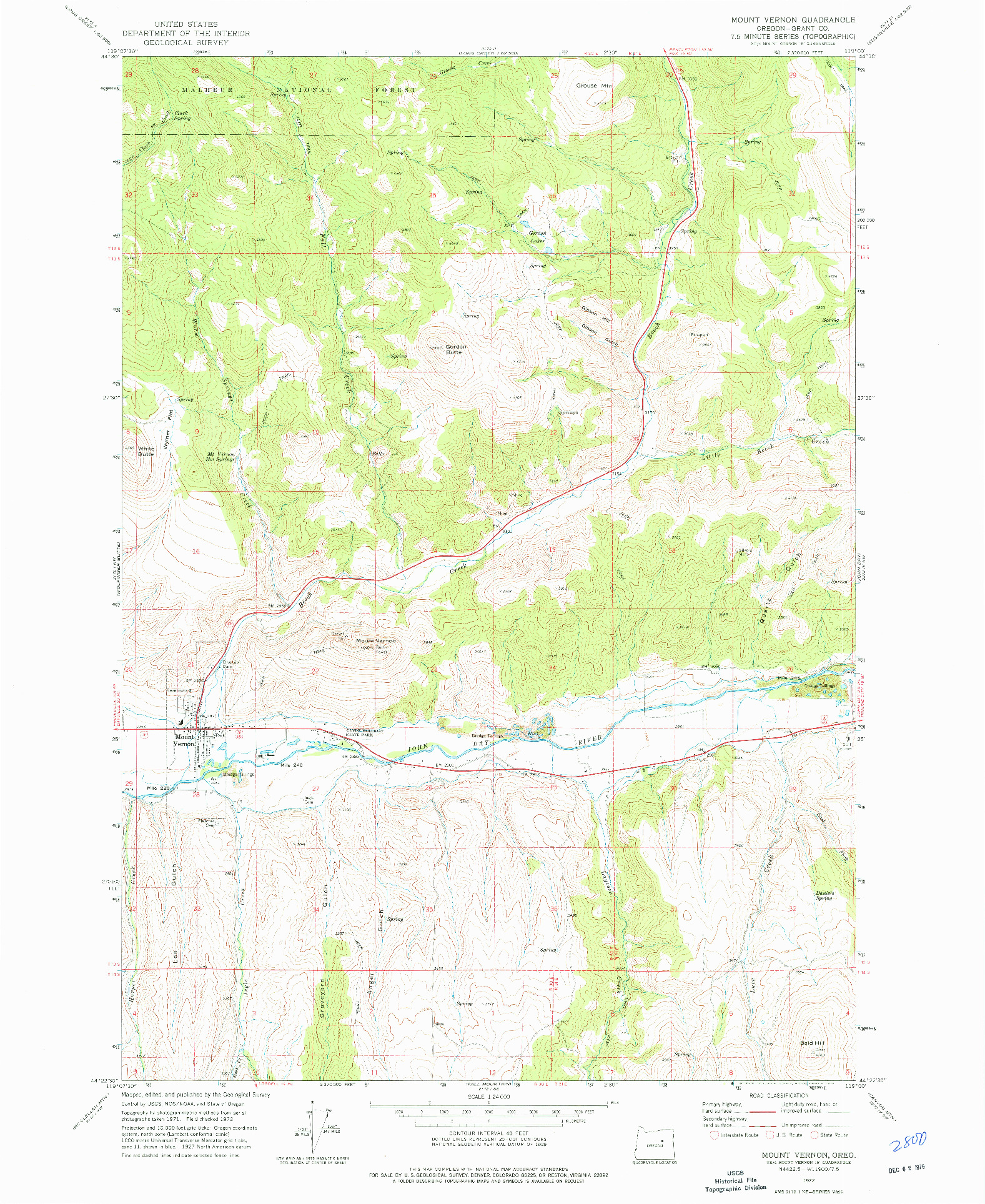 USGS 1:24000-SCALE QUADRANGLE FOR MOUNT VERNON, OR 1972