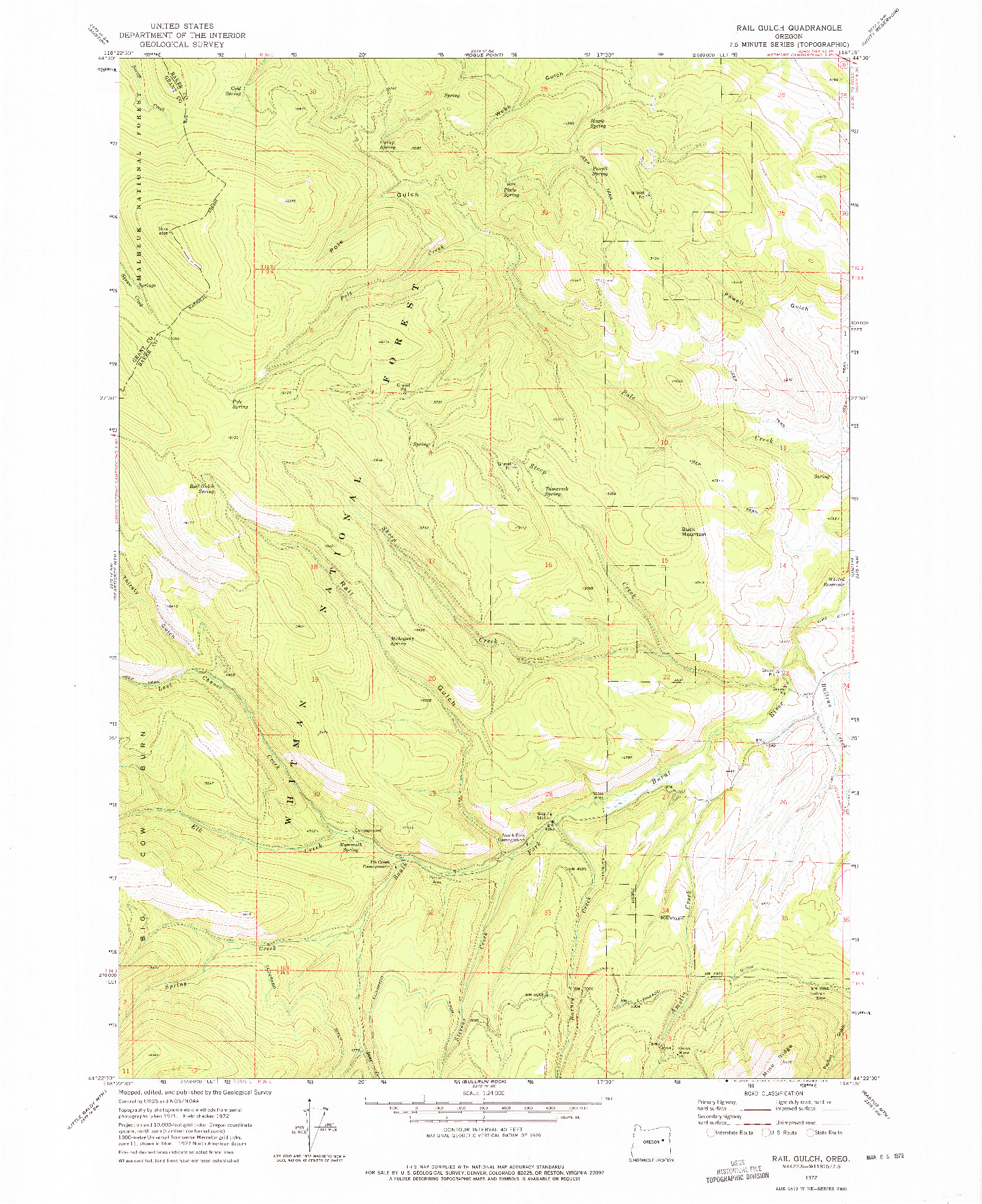 USGS 1:24000-SCALE QUADRANGLE FOR RAIL GULCH, OR 1972