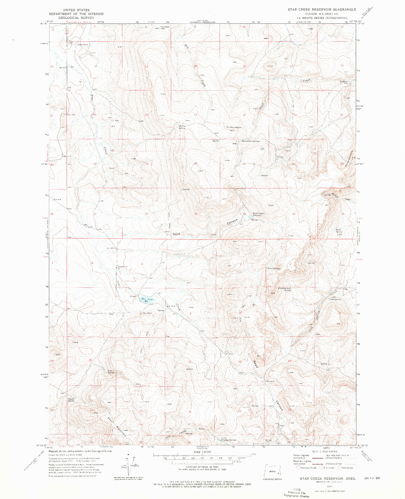 USGS 1:24000-SCALE QUADRANGLE FOR STAR CREEK RESERVOIR, OR 1972