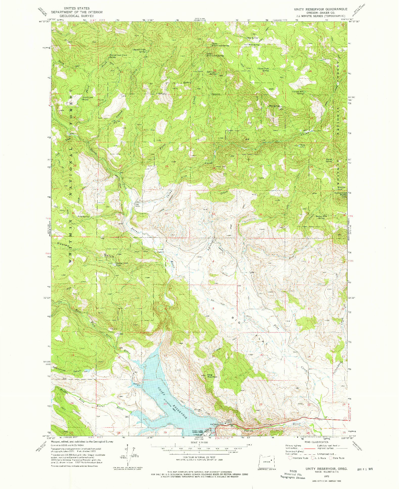 USGS 1:24000-SCALE QUADRANGLE FOR UNITY RESERVOIR, OR 1972