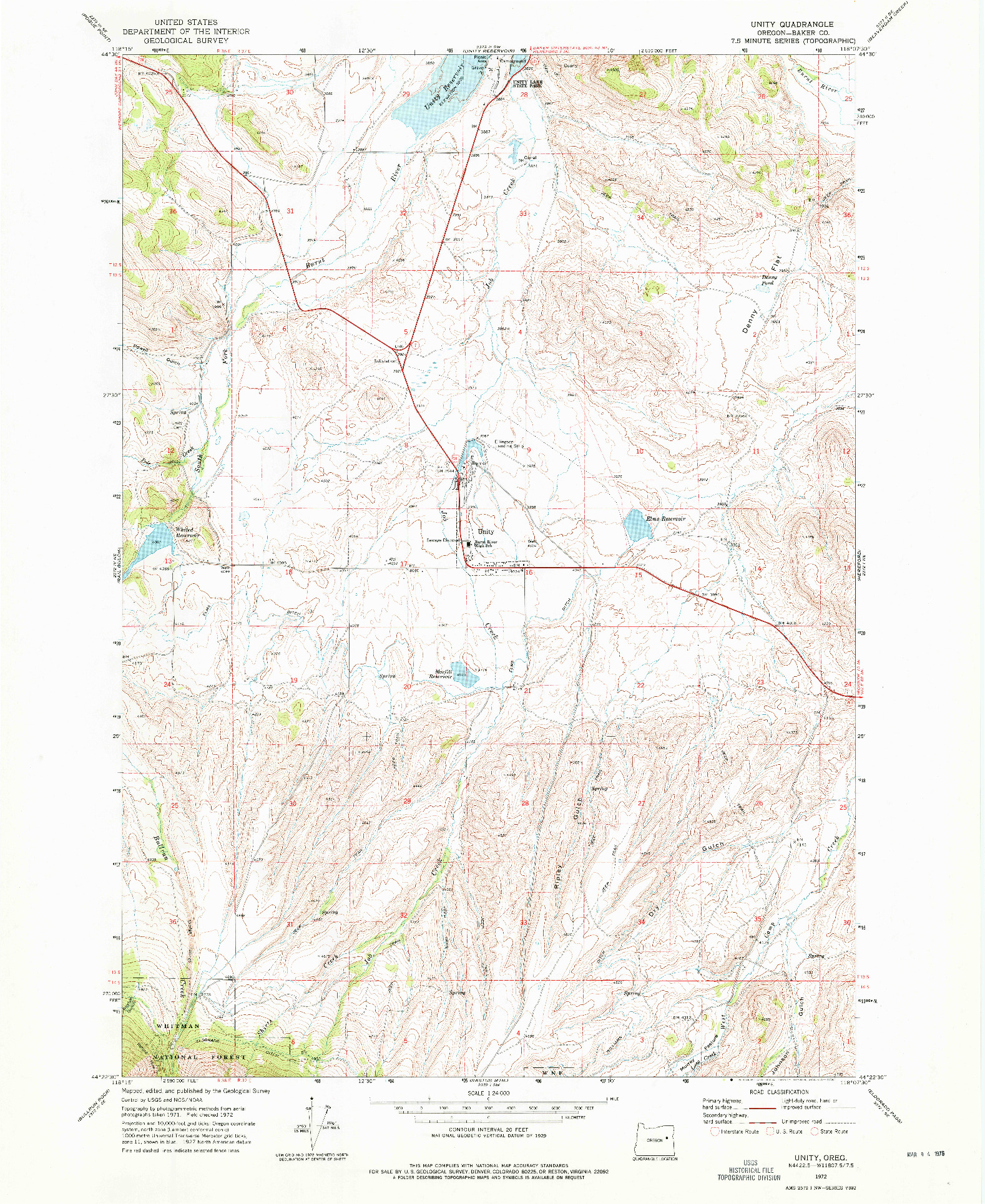 USGS 1:24000-SCALE QUADRANGLE FOR UNITY, OR 1972