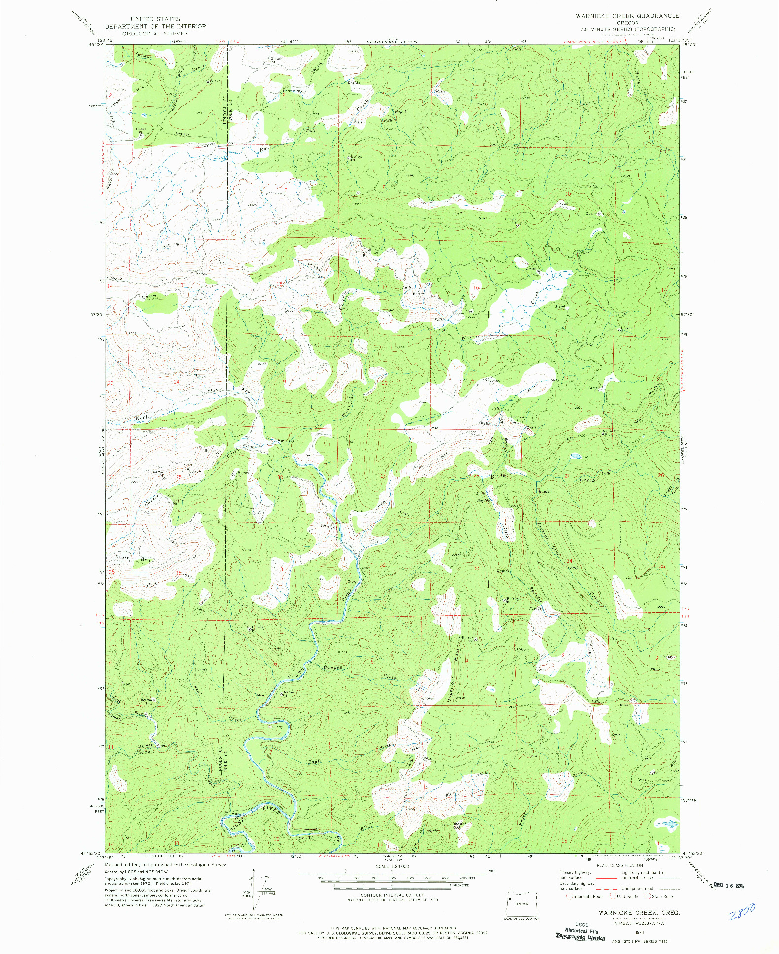 USGS 1:24000-SCALE QUADRANGLE FOR WARNICKE CREEK, OR 1974