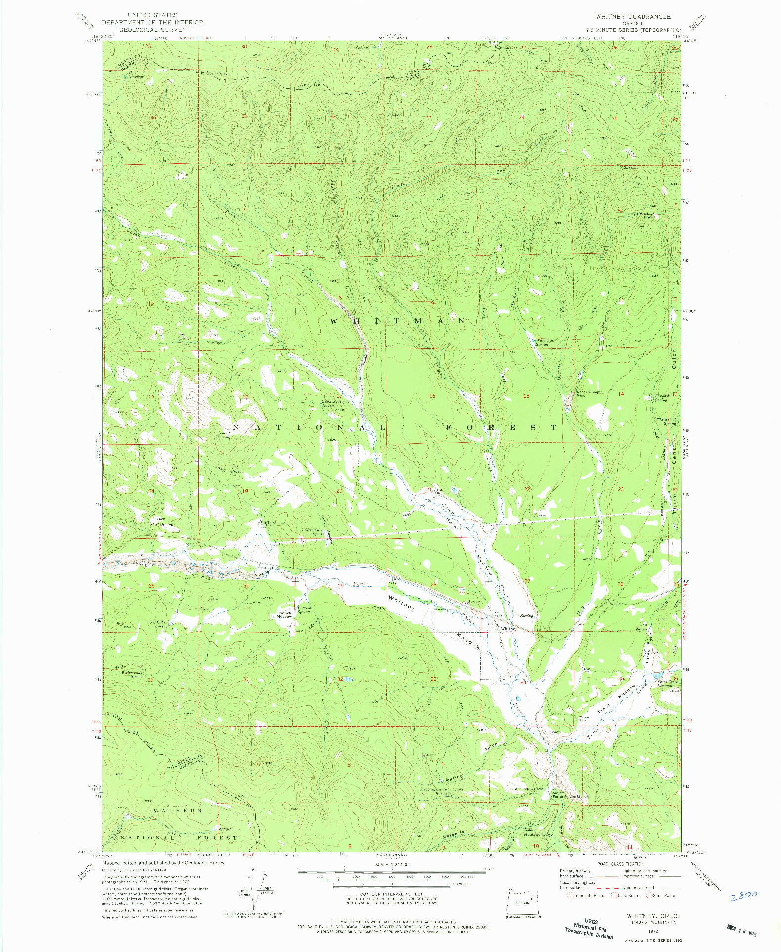 USGS 1:24000-SCALE QUADRANGLE FOR WHITNEY, OR 1961