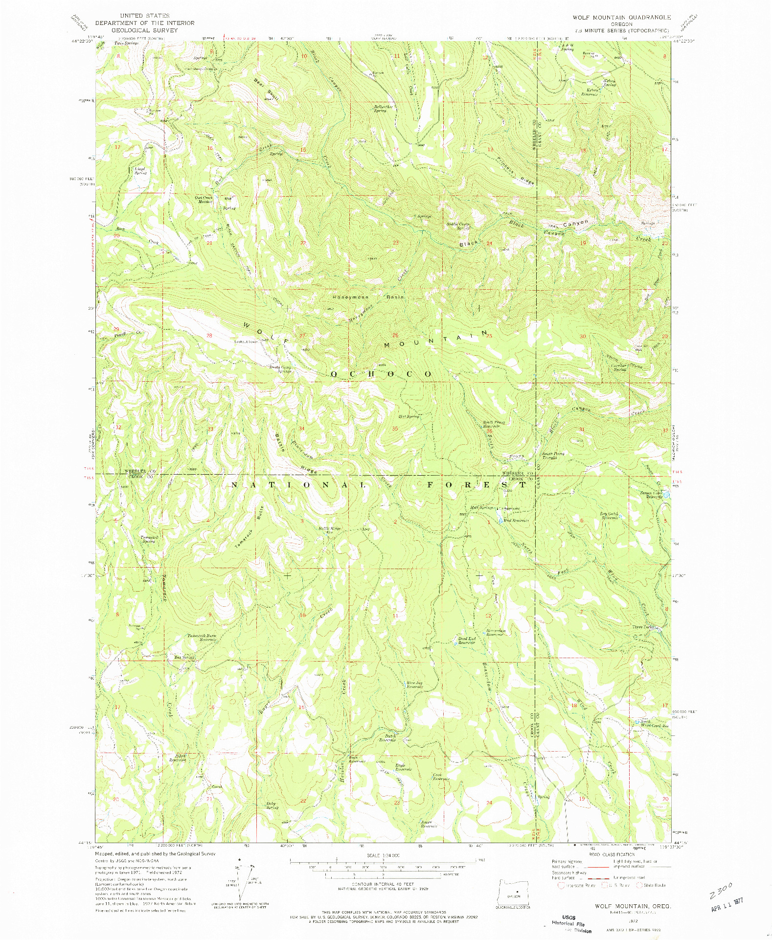 USGS 1:24000-SCALE QUADRANGLE FOR WOLF MOUNTAIN, OR 1972
