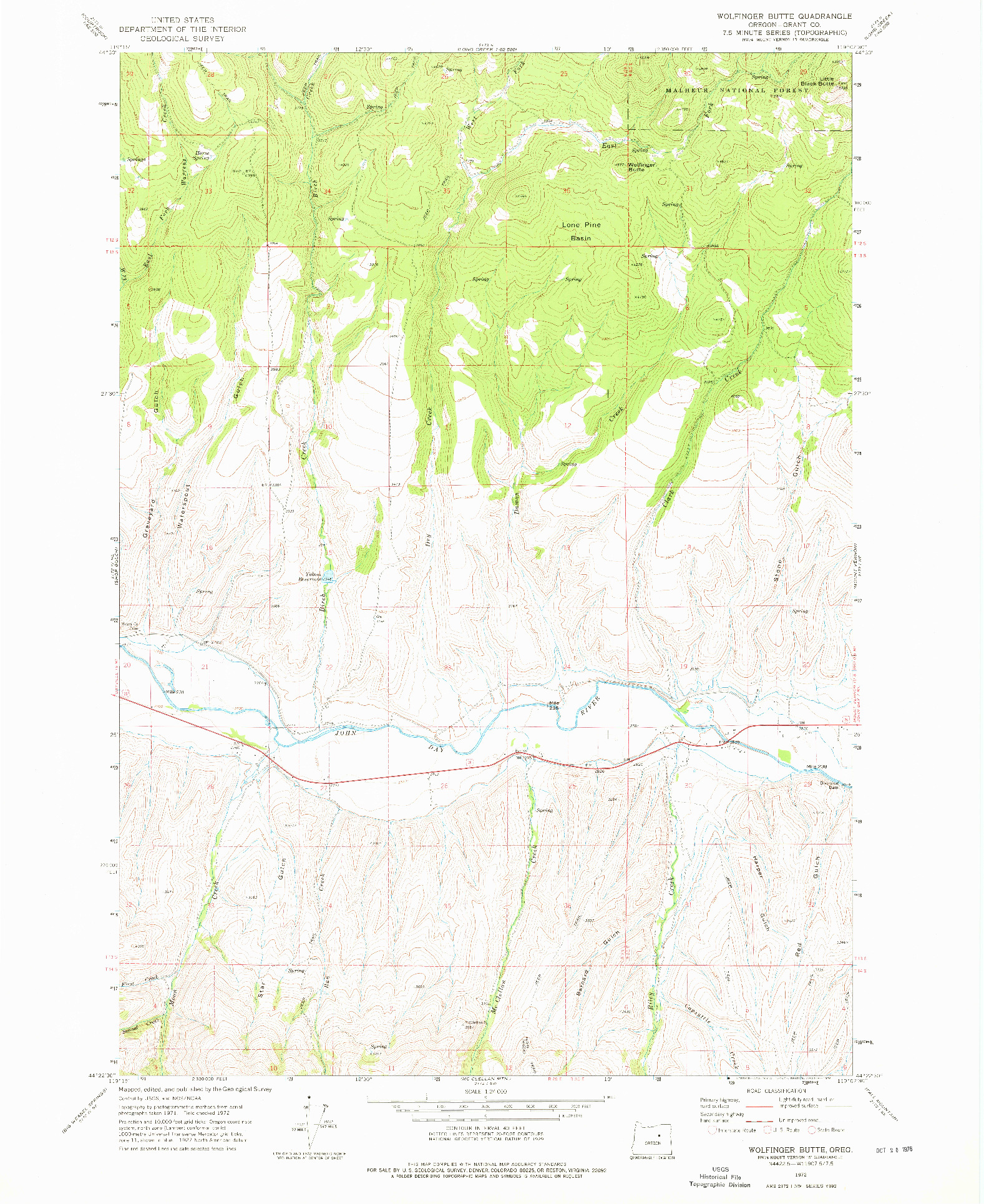 USGS 1:24000-SCALE QUADRANGLE FOR WOLFINGER BUTTE, OR 1972