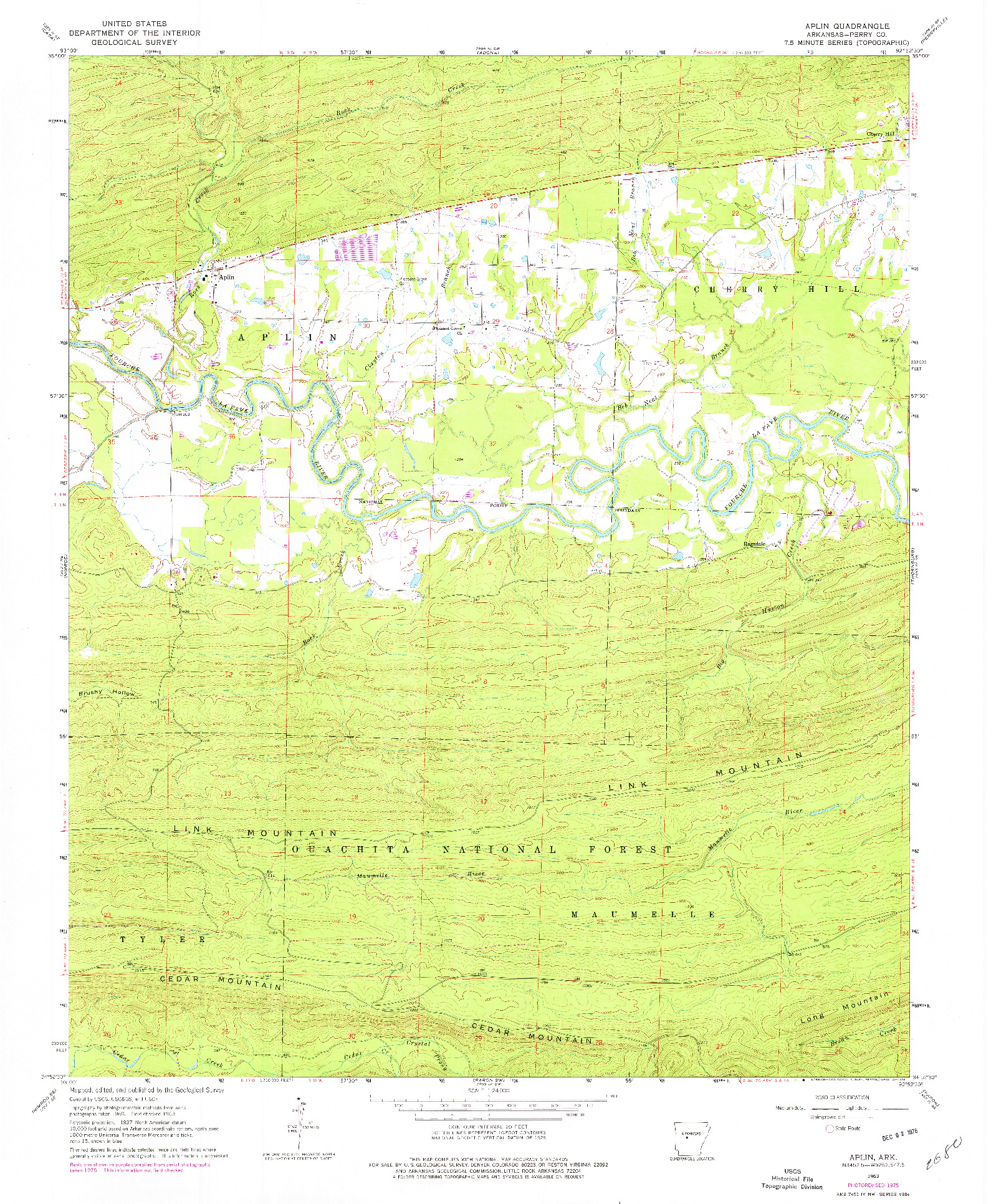 USGS 1:24000-SCALE QUADRANGLE FOR APLIN, AR 1963