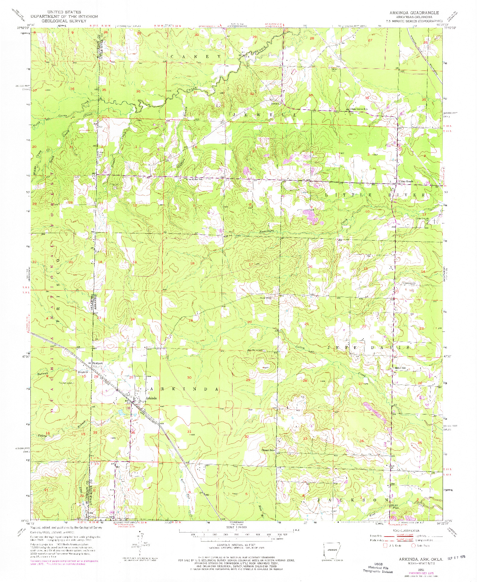 USGS 1:24000-SCALE QUADRANGLE FOR ARKINDA, AR 1951