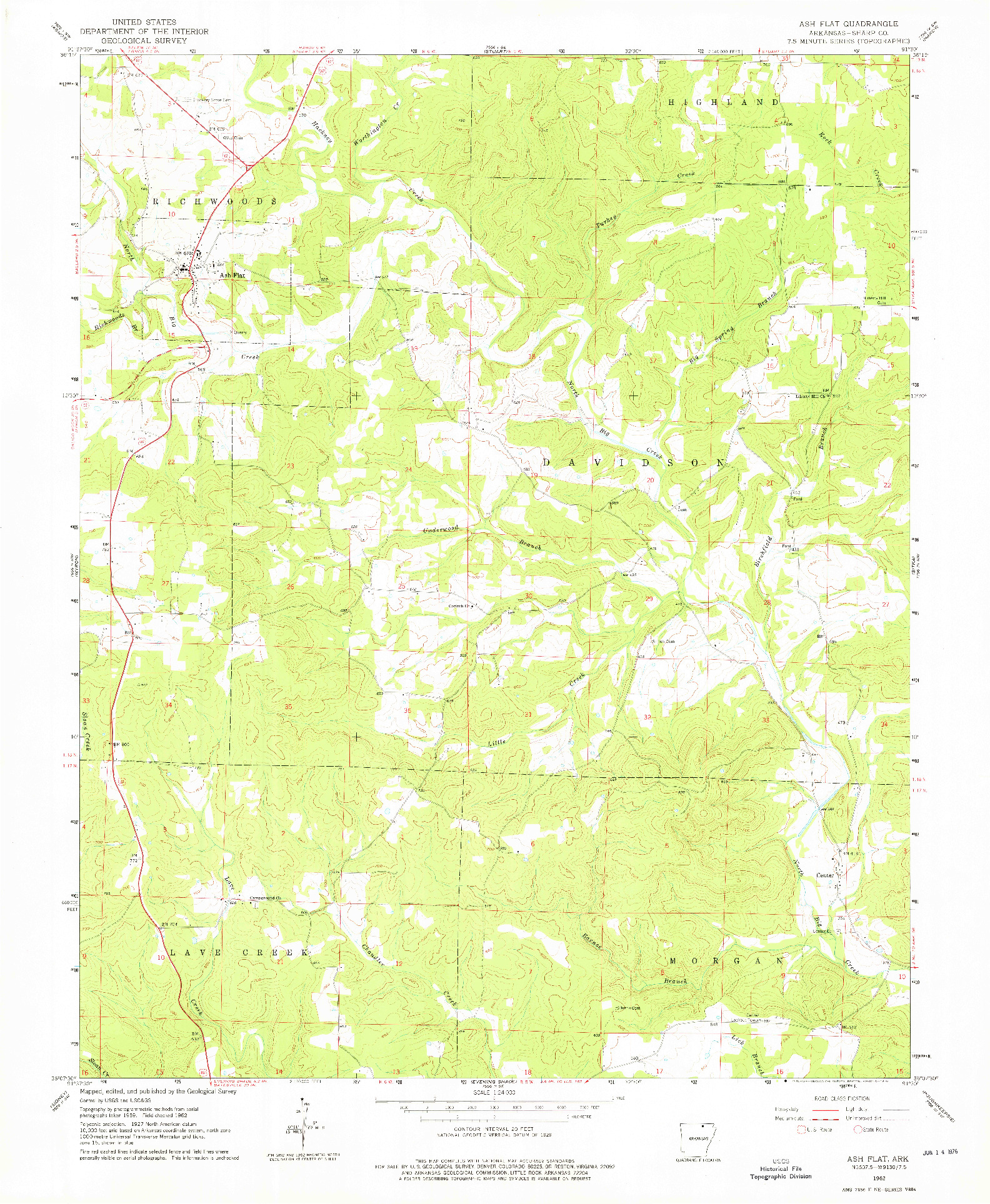 USGS 1:24000-SCALE QUADRANGLE FOR ASH FLAT, AR 1962