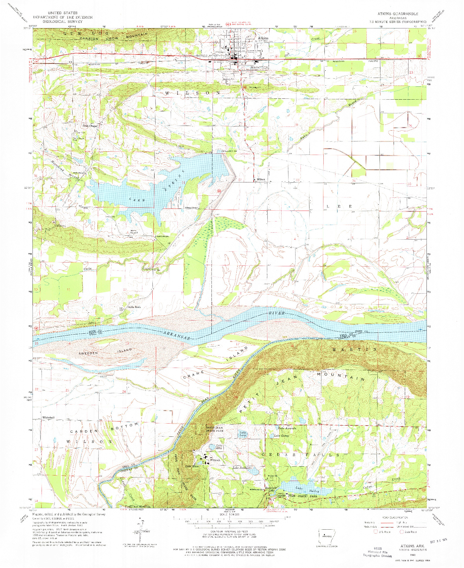 USGS 1:24000-SCALE QUADRANGLE FOR ATKINS, AR 1961