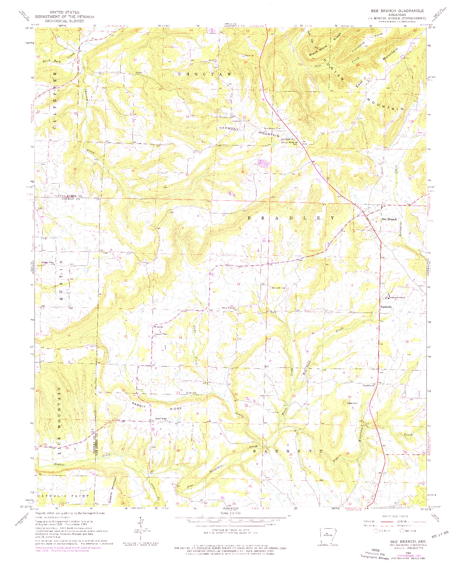 USGS 1:24000-SCALE QUADRANGLE FOR BEE BRANCH, AR 1961