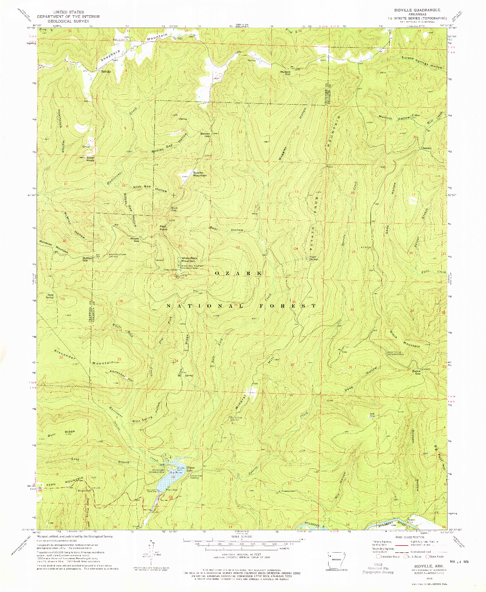 USGS 1:24000-SCALE QUADRANGLE FOR BIDVILLE, AR 1973