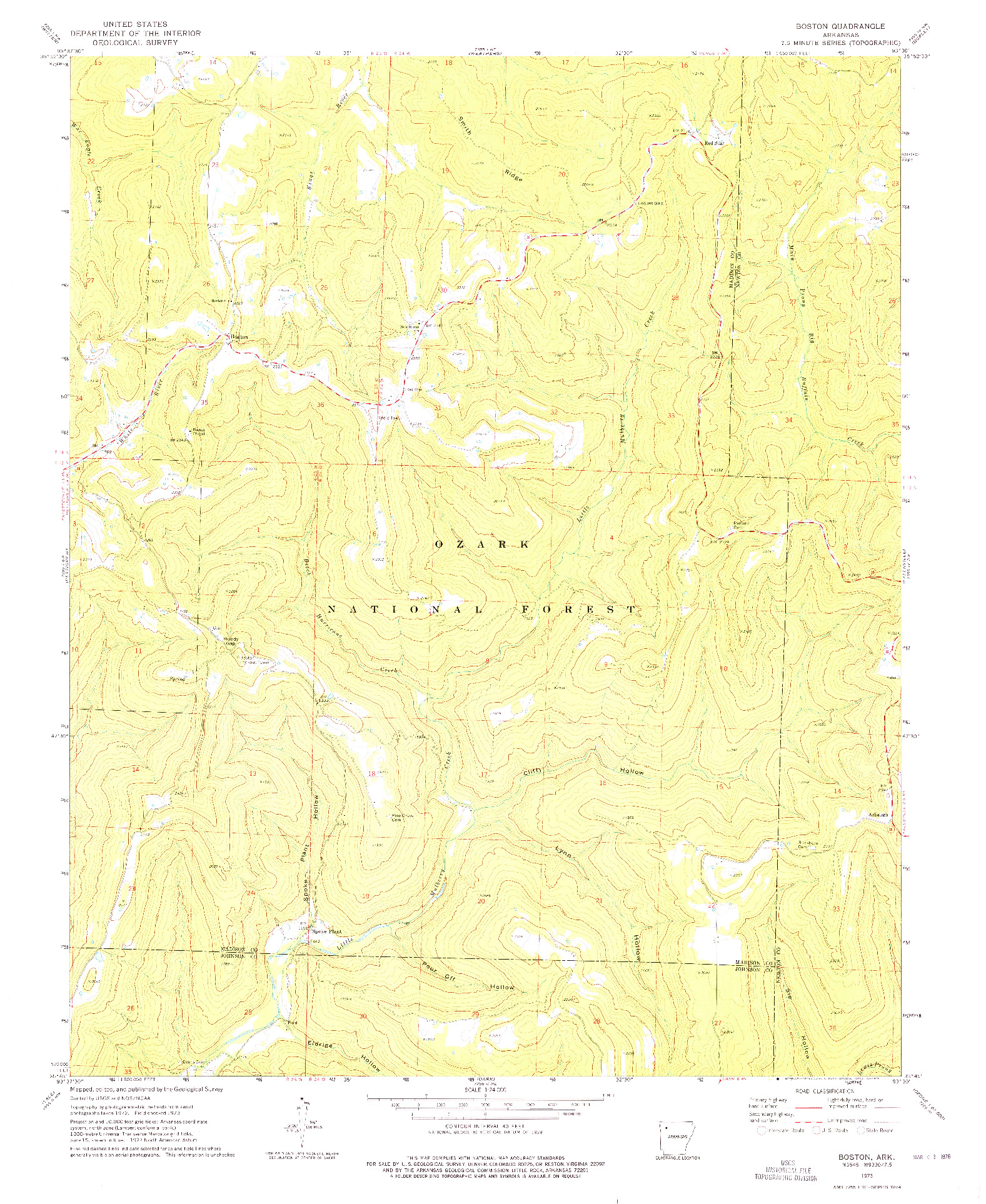 USGS 1:24000-SCALE QUADRANGLE FOR BOSTON, AR 1973