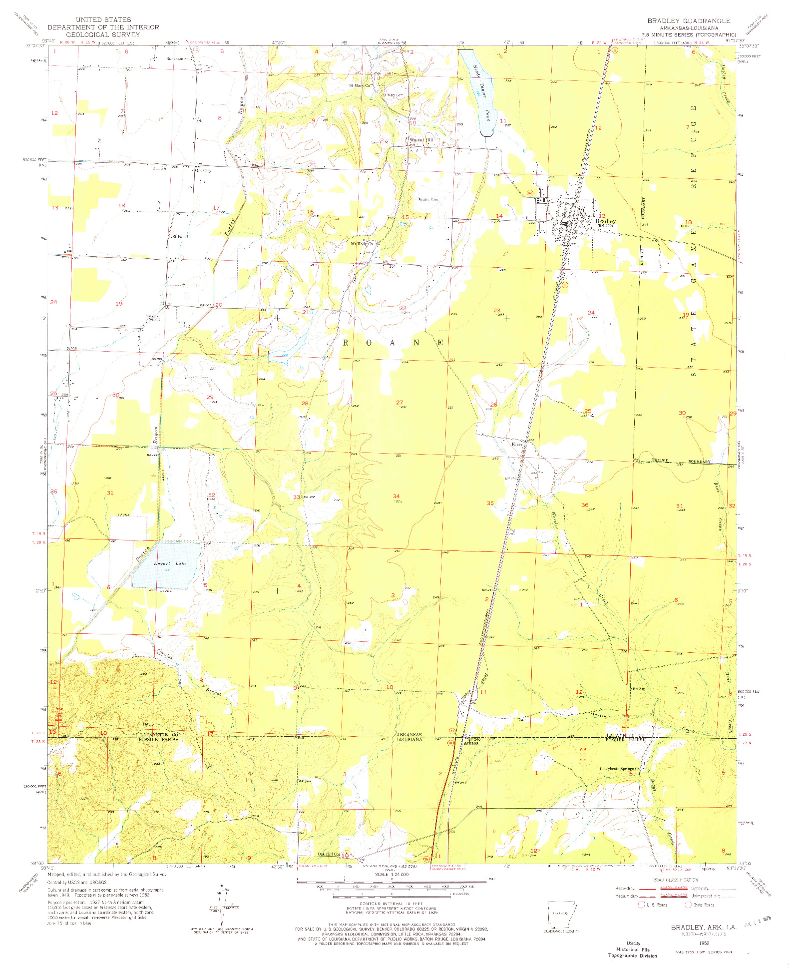 USGS 1:24000-SCALE QUADRANGLE FOR BRADLEY, AR 1952